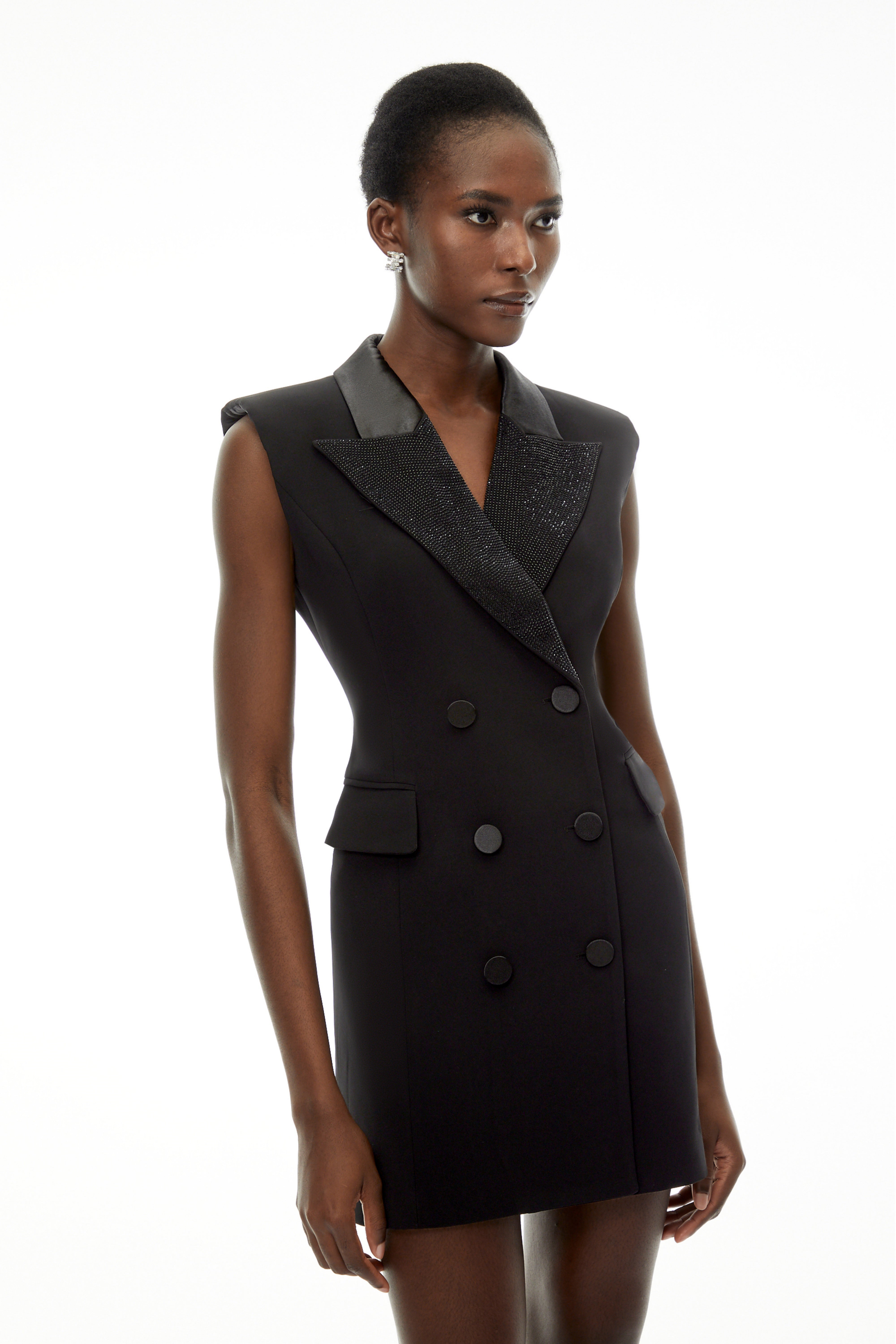 Chiara Black Sequin Blazer Dress with Lapel Collar (Final Sale)