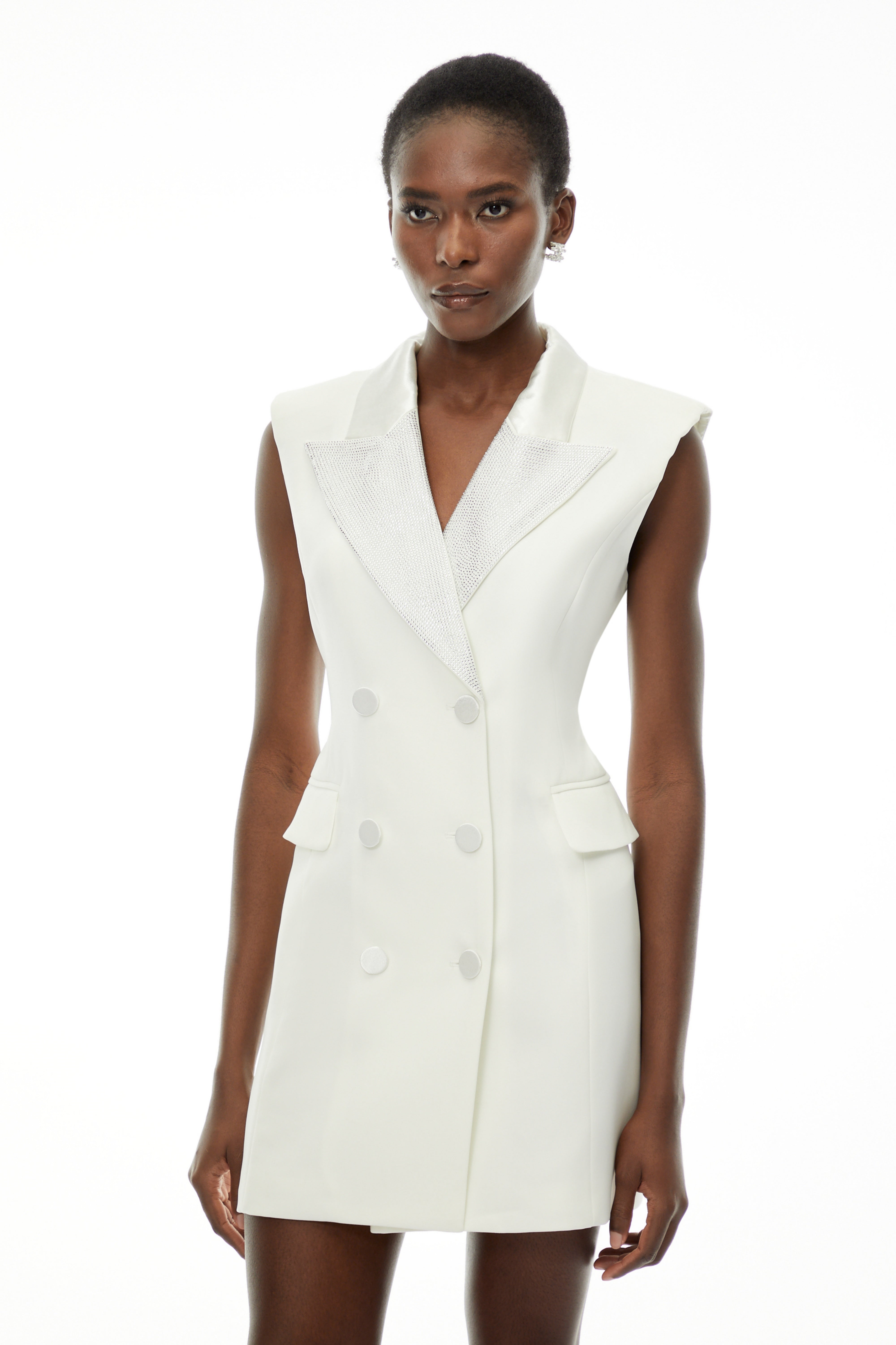 Chiara White Sequin Blazer Dress with Lapel Collar (Final Sale)