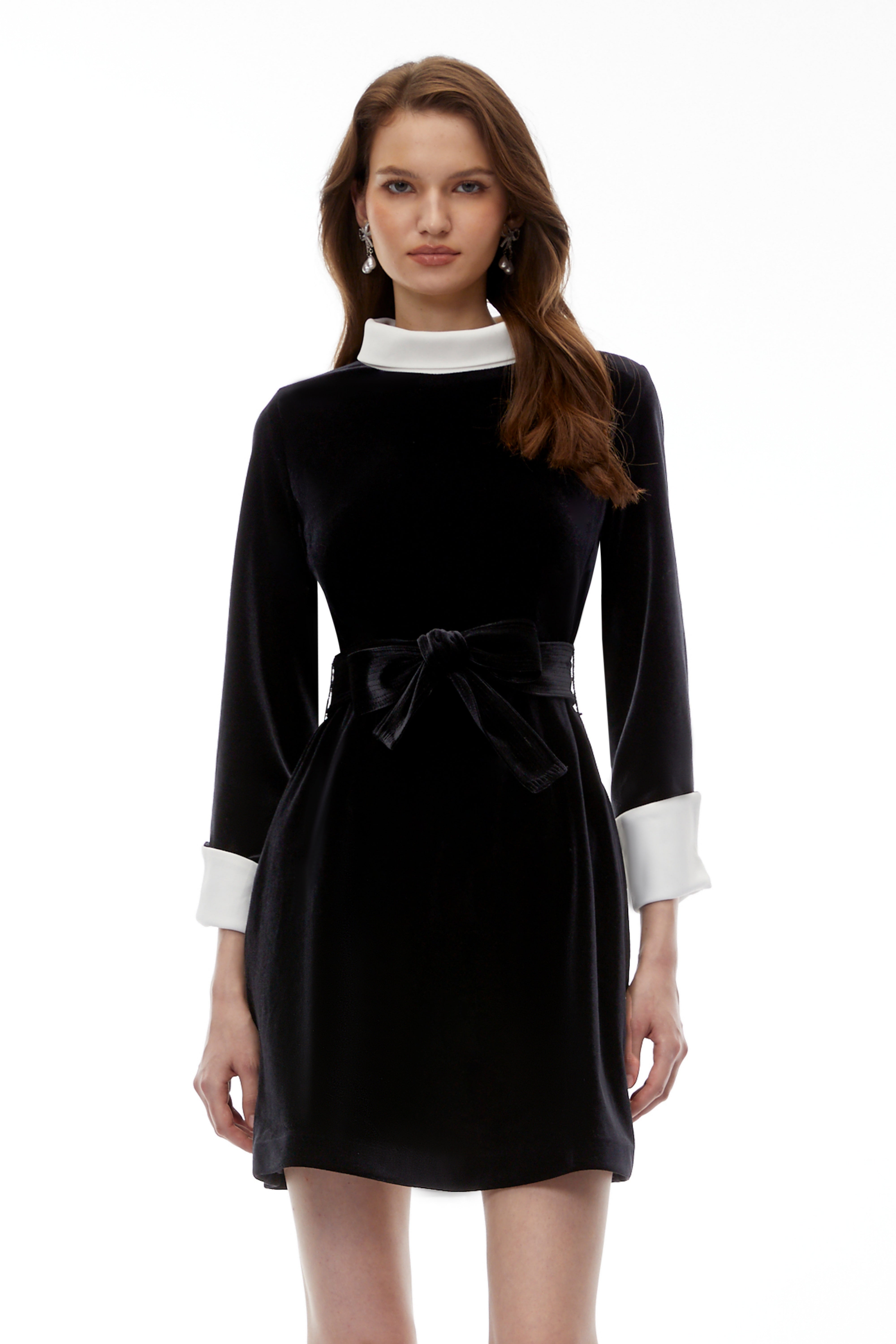 Clementine Black Belted Velvet Mini Dress (Final Sale)
