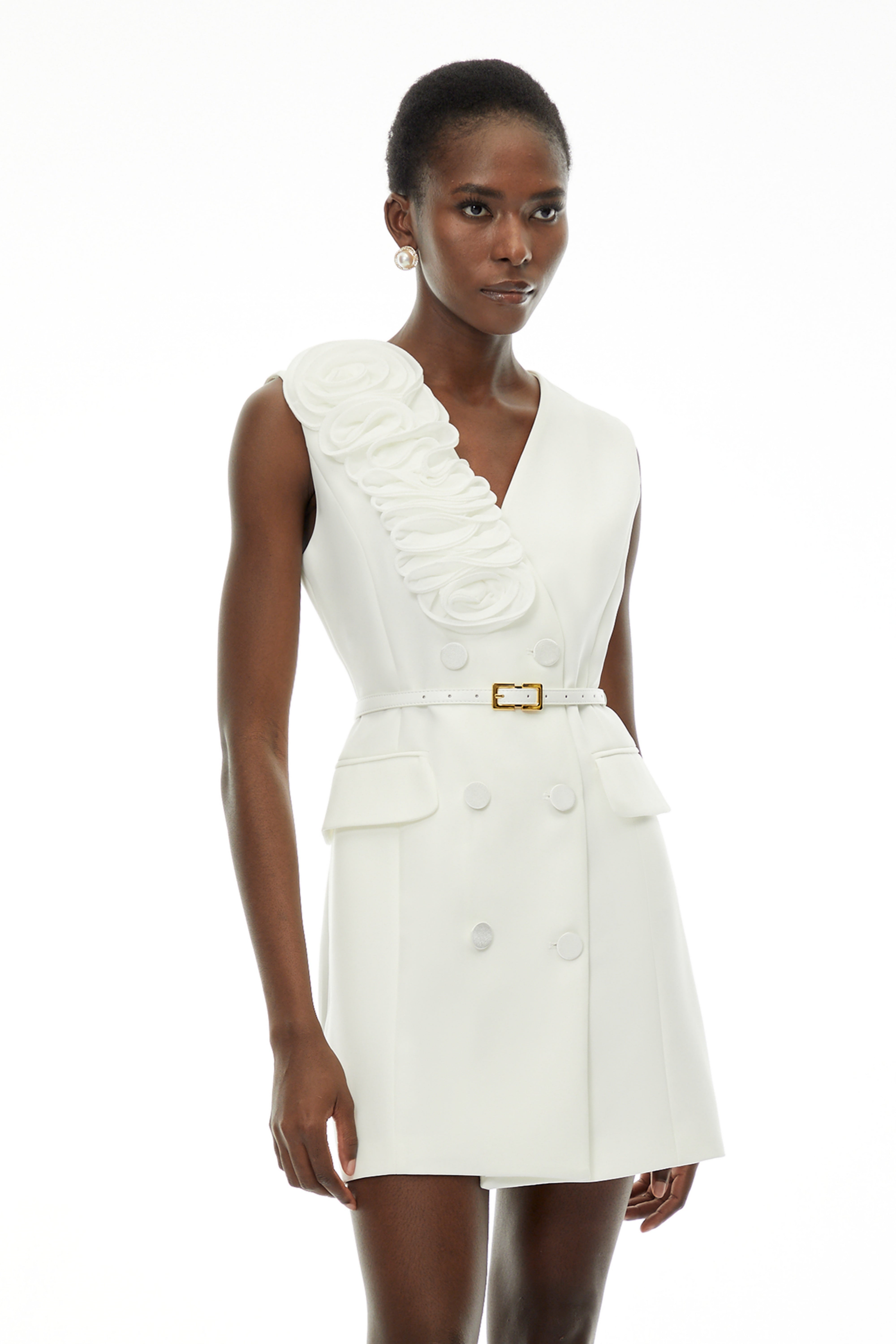 Cordelia White Sleeveless Mini Dress with 3D Florals (Final Sale)