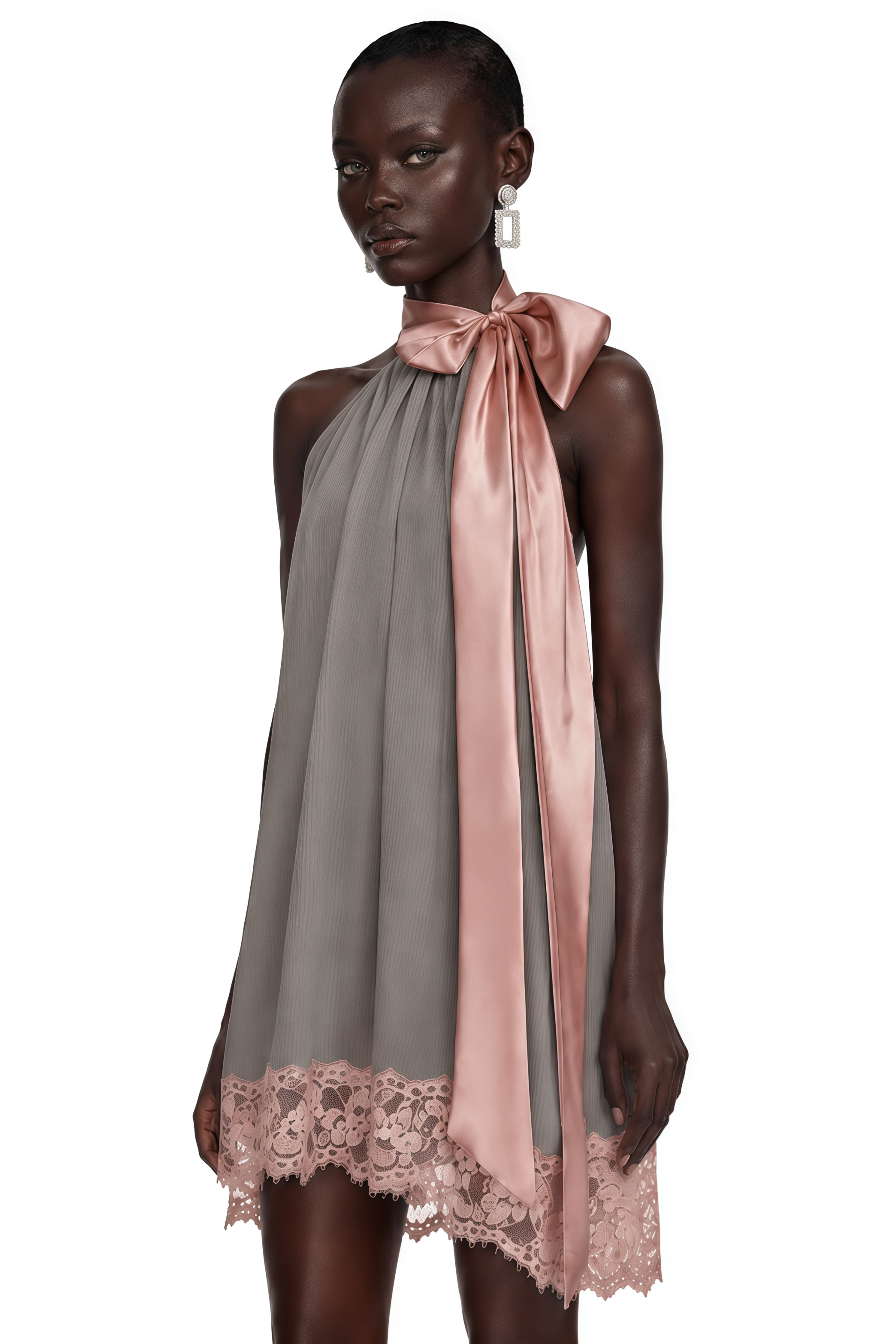 Cornelia Grey Asymmetrical Mini Dress with Bow Detail
