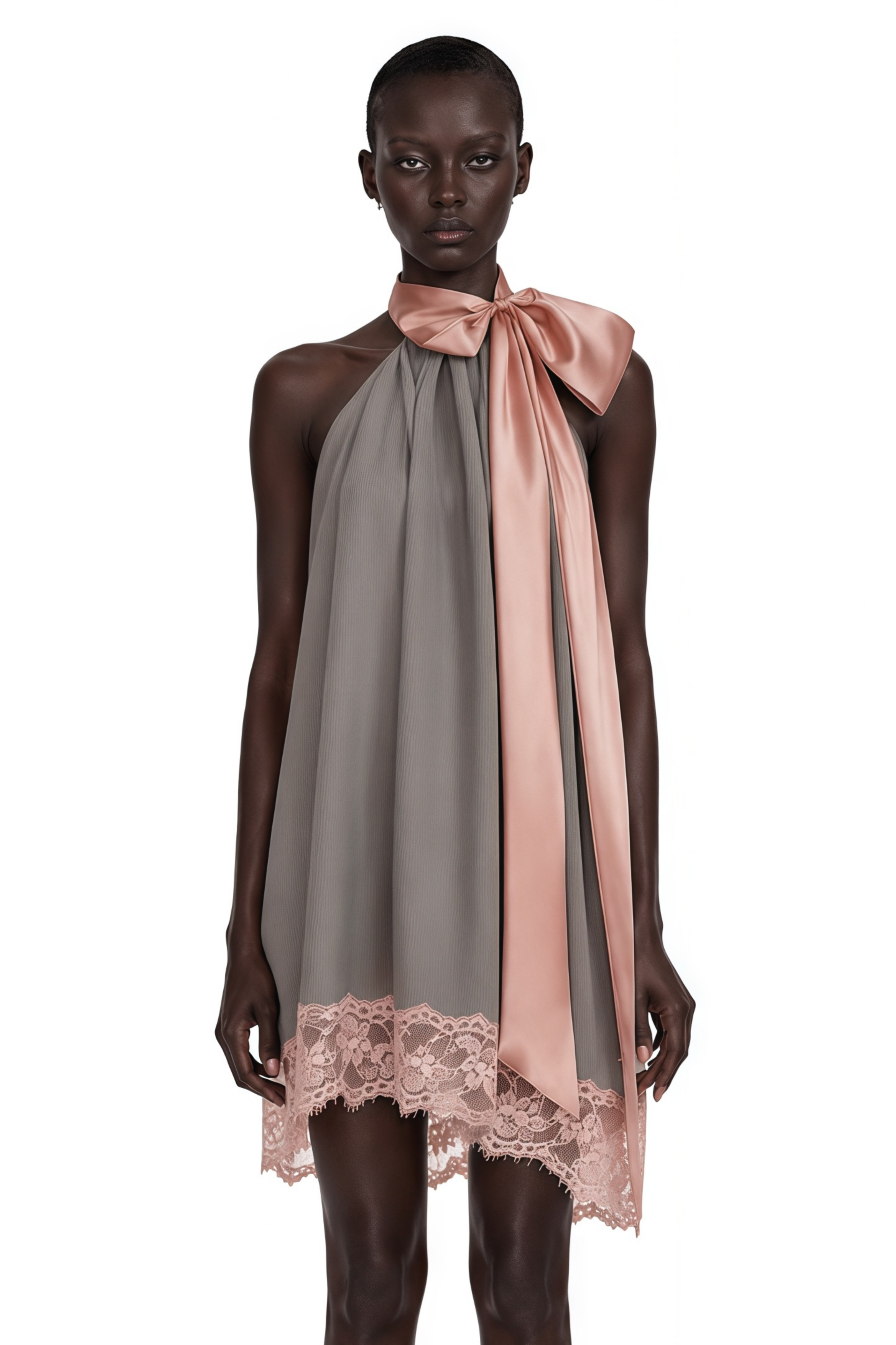 Cornelia Grey Asymmetrical Mini Dress with Bow Detail