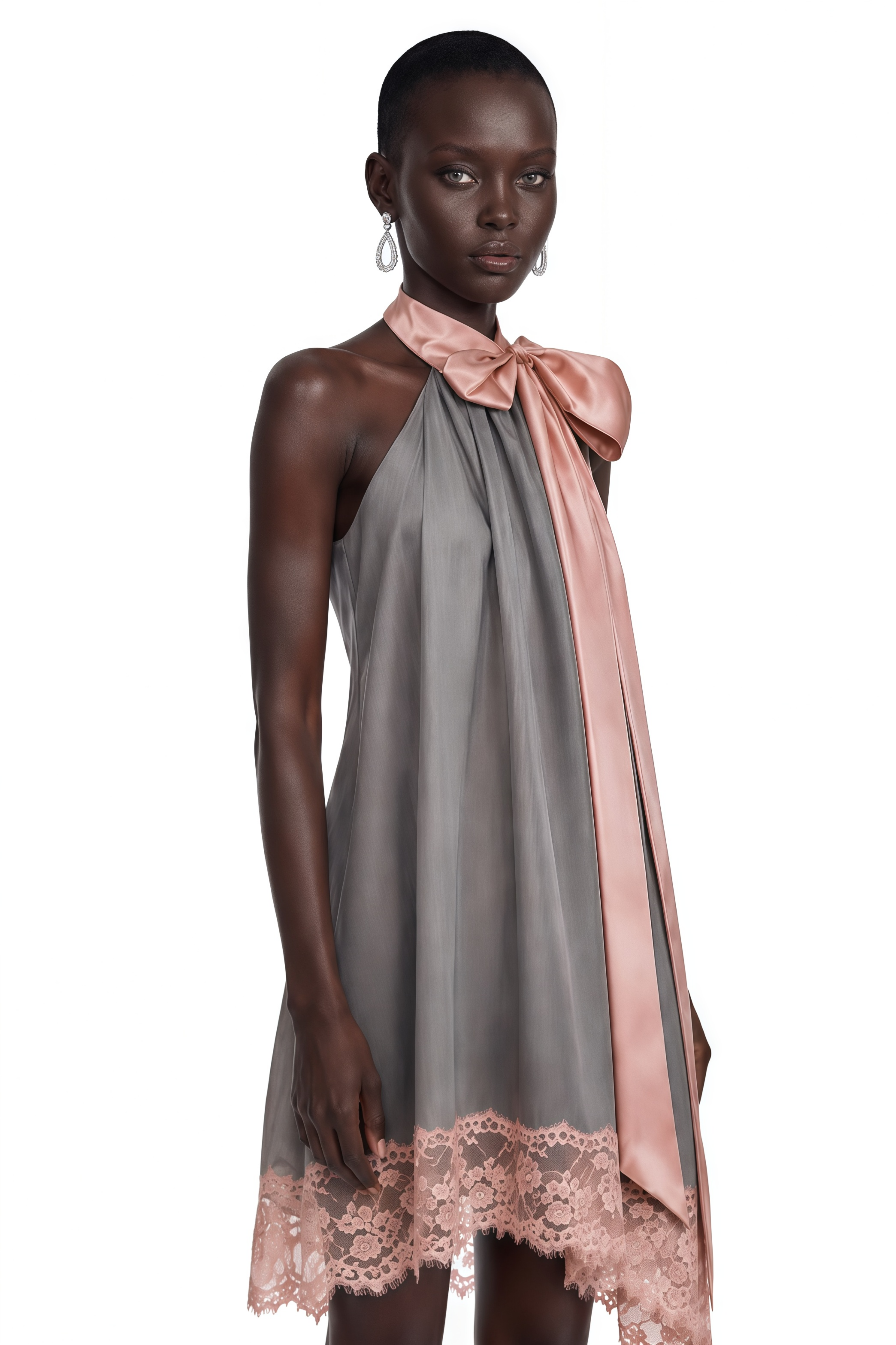 Cornelia Grey Asymmetrical Mini Dress with Bow Detail