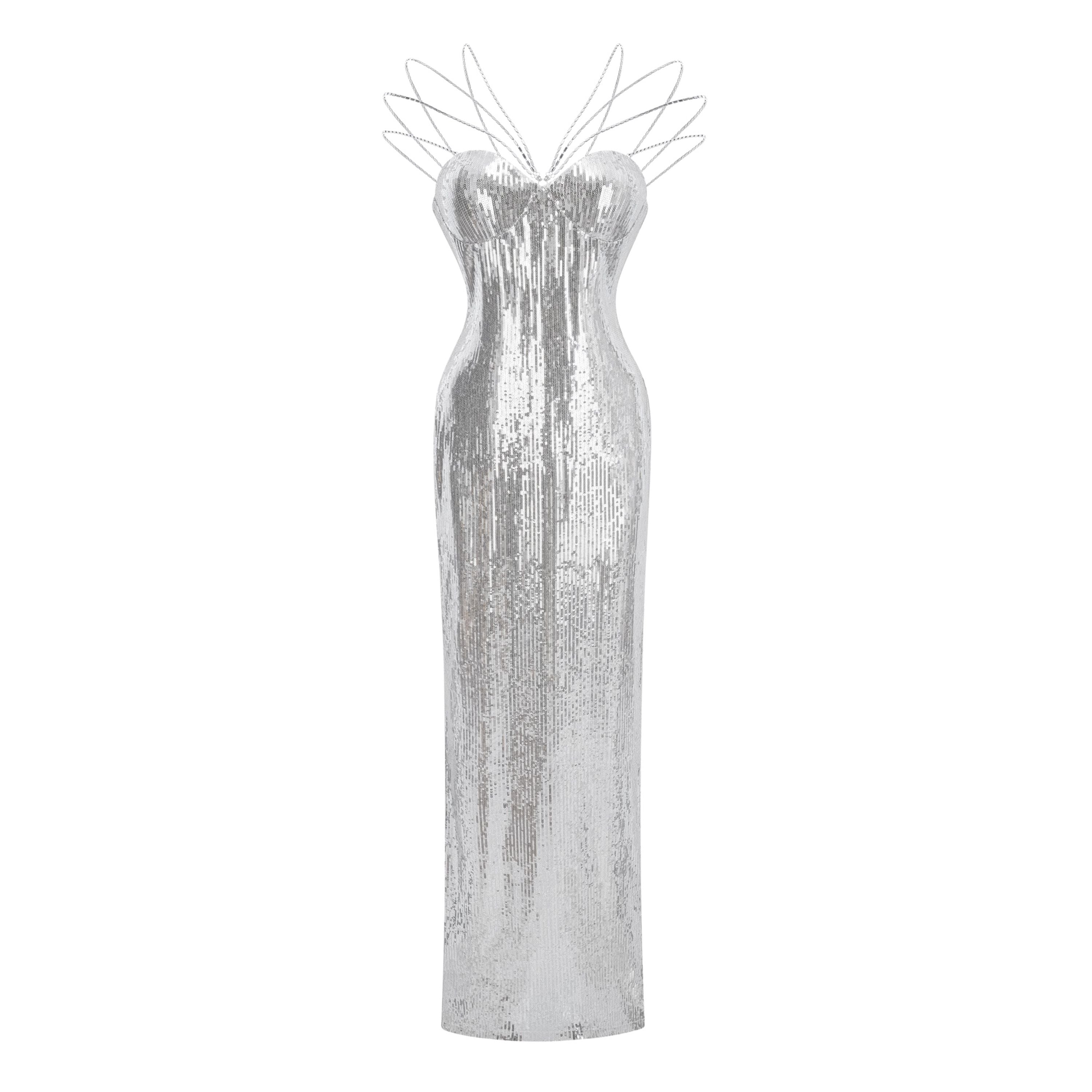 Cressida Silver Sparkly Embellished Maxi Dress (Final Sale-US Only)