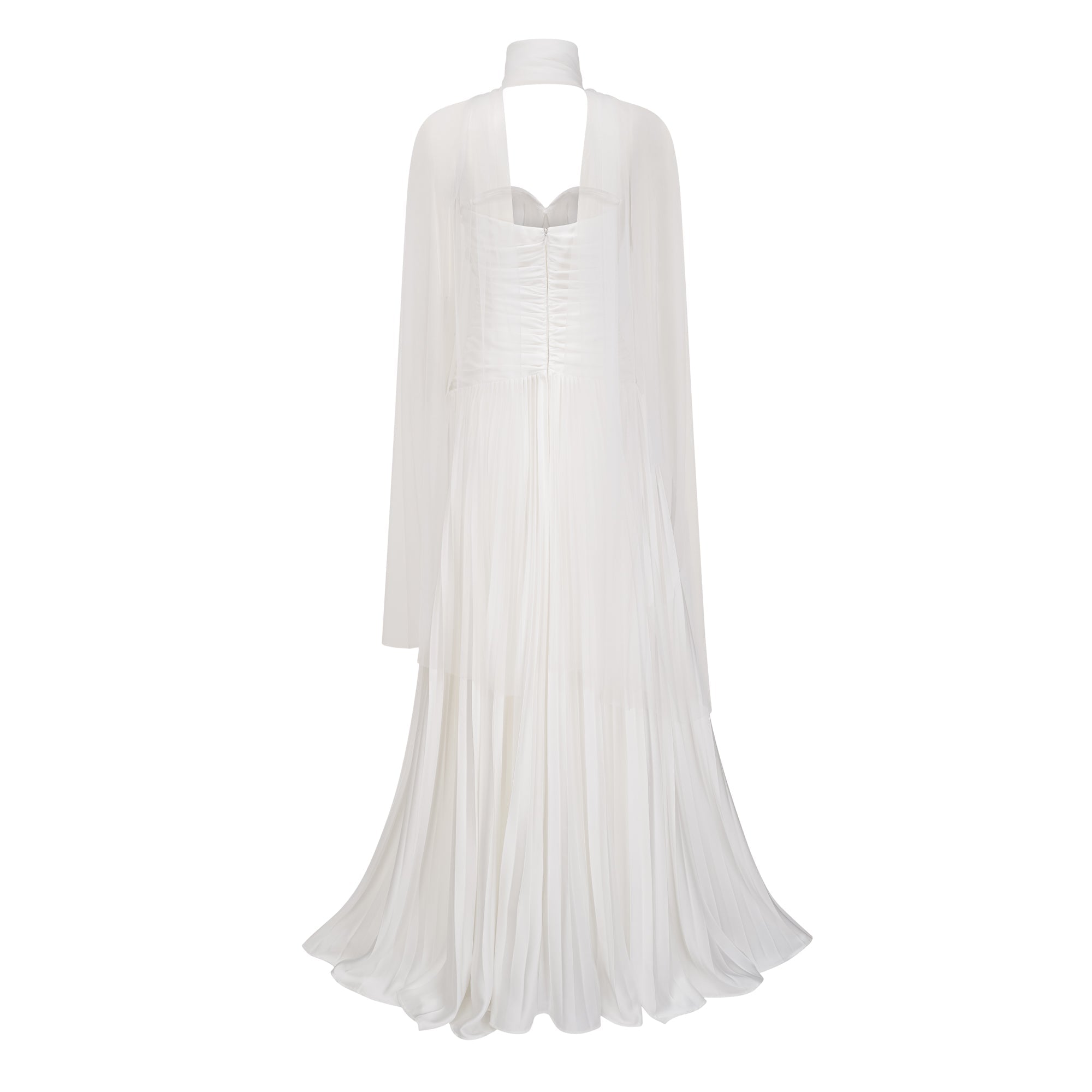 Palesa White Pleated Glossy Maxi Dress & Cape Set (Final Sale)