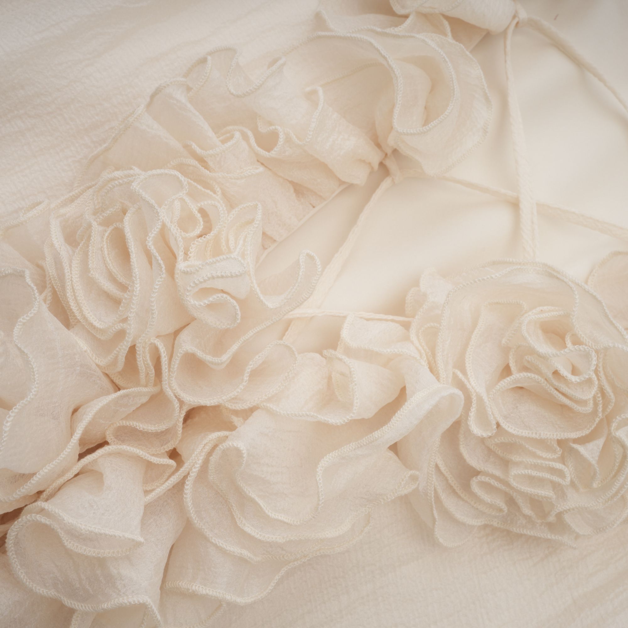 Zéphyrine Floral-Appliqué Tiered Mini Dress in Neutrals
