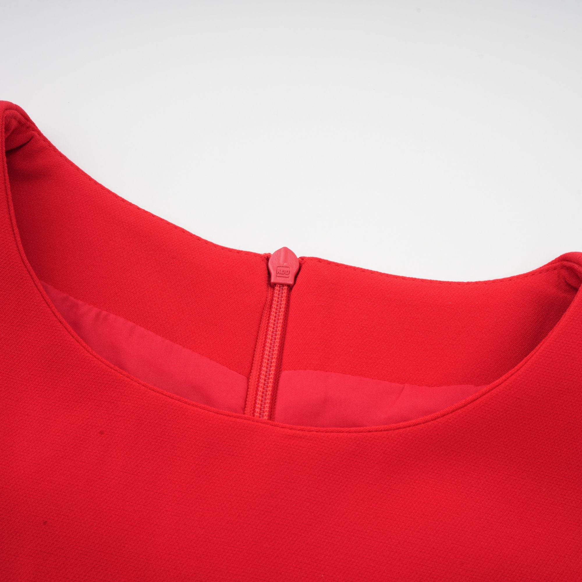 Aurelia Red Long-Sleeve Dress with Floral Embellishments