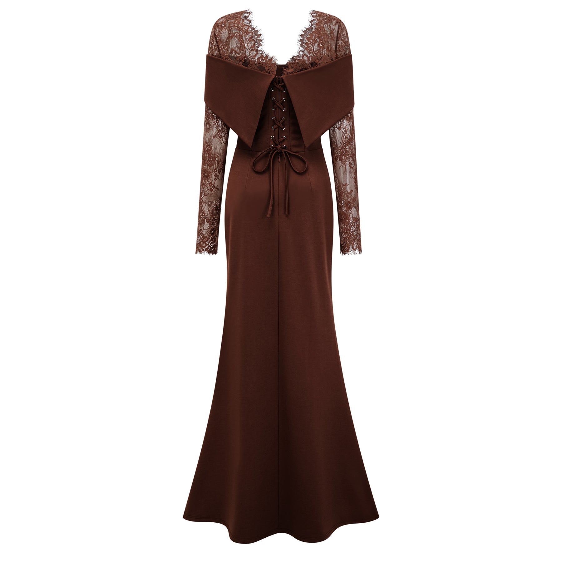  Lace Panel Flared Maxi Gown
