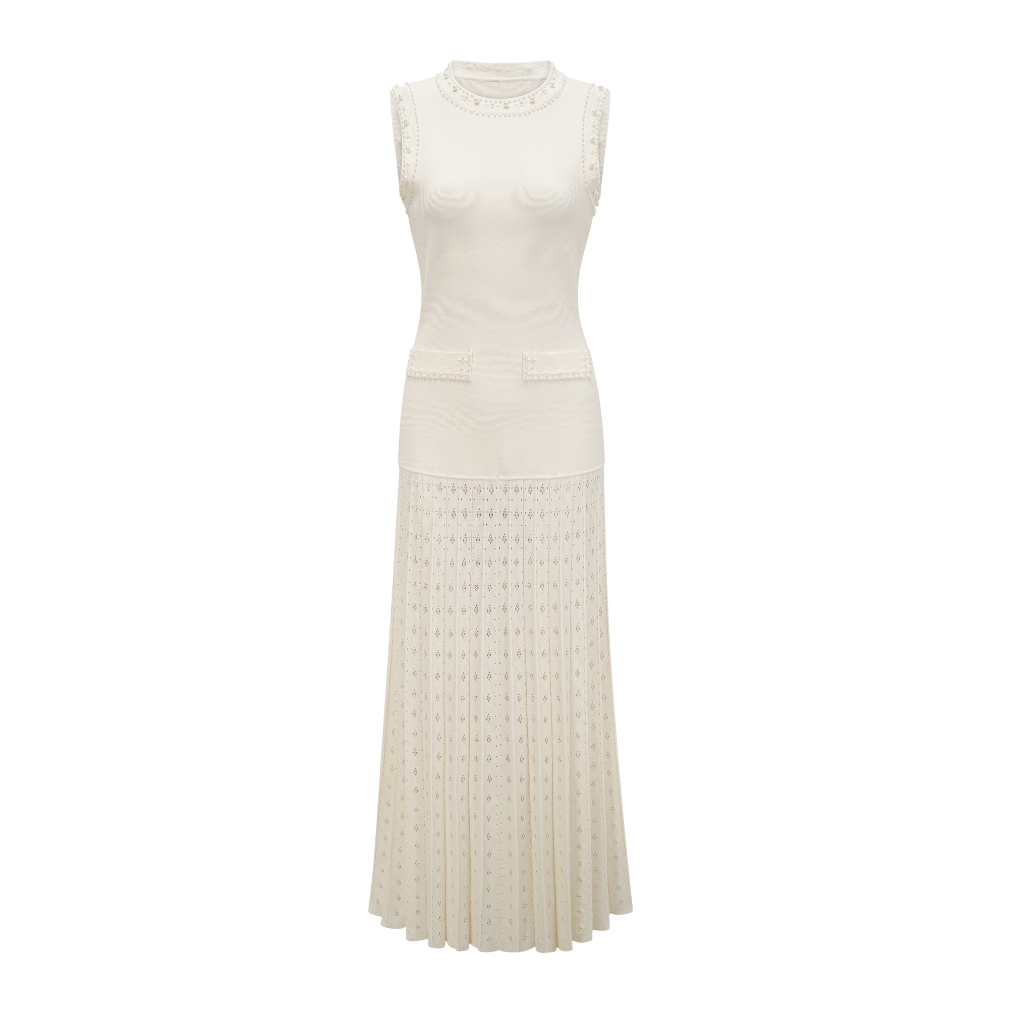 Donatienne white faux-pearl knitted maxi dress (Final Sale)