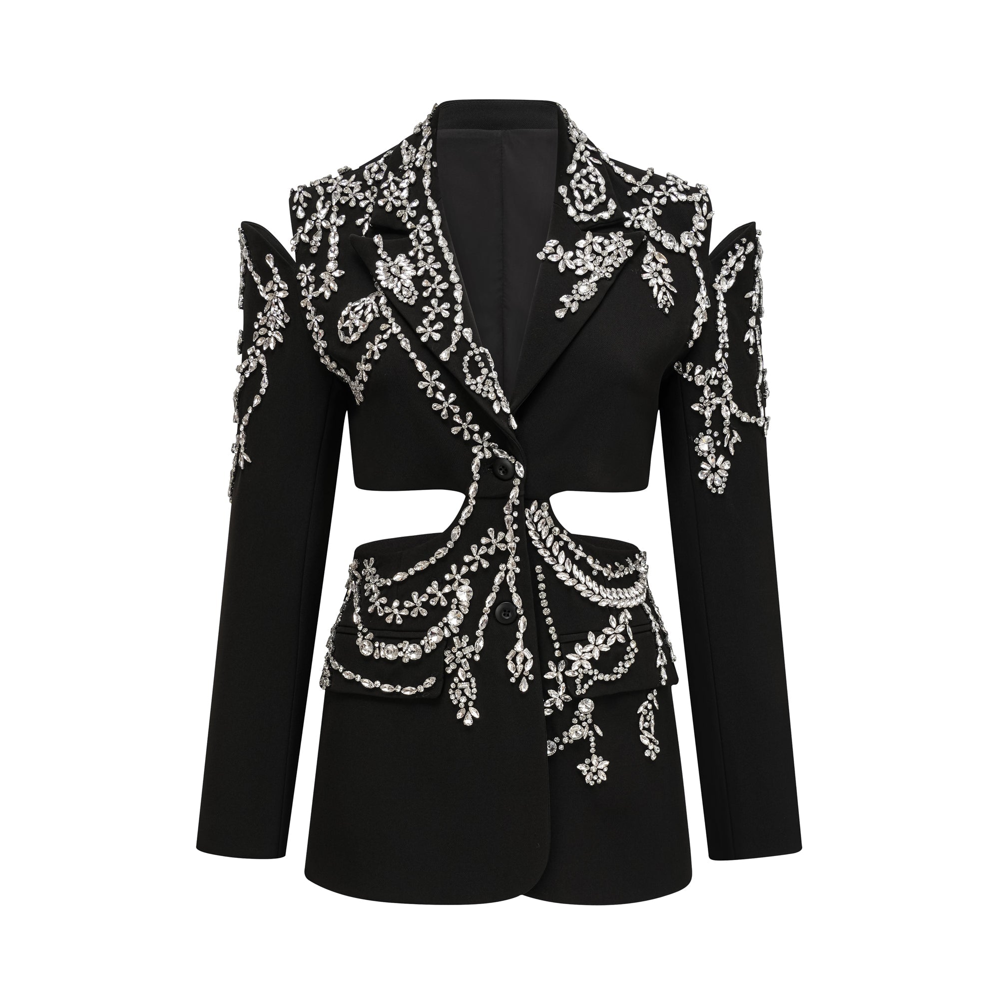 Audrey Black Crystal-Embellished Cut-Out Jacket