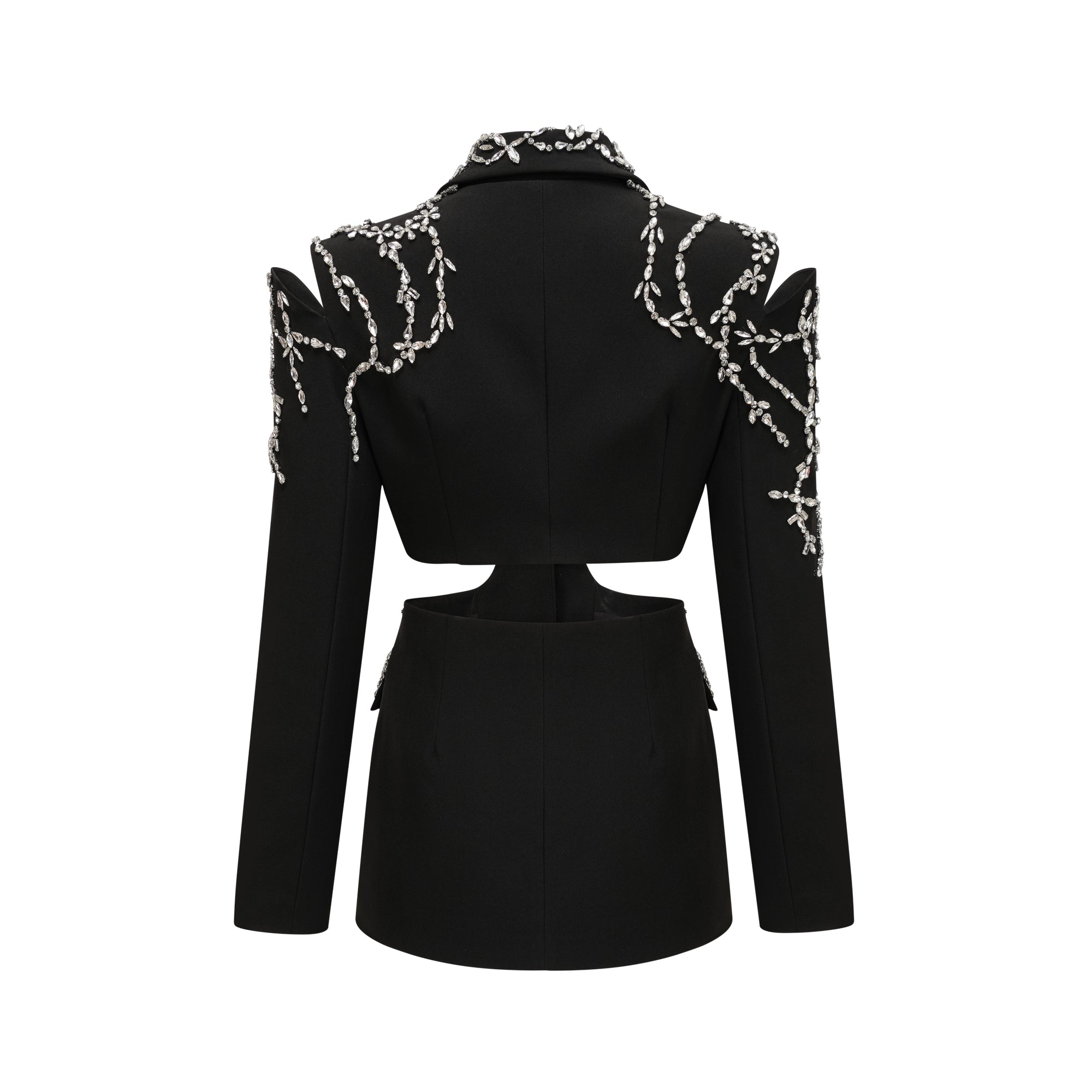Audrey Black Crystal-Embellished Cut-Out Jacket