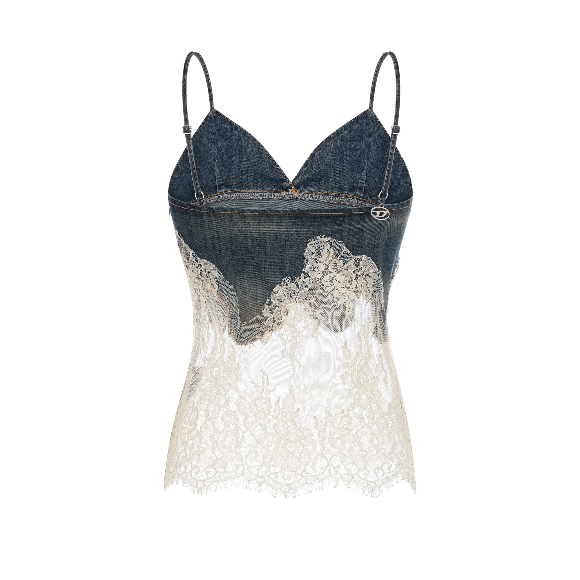 Blue denim camisole and matching skirt with delicate cream lace overlays
