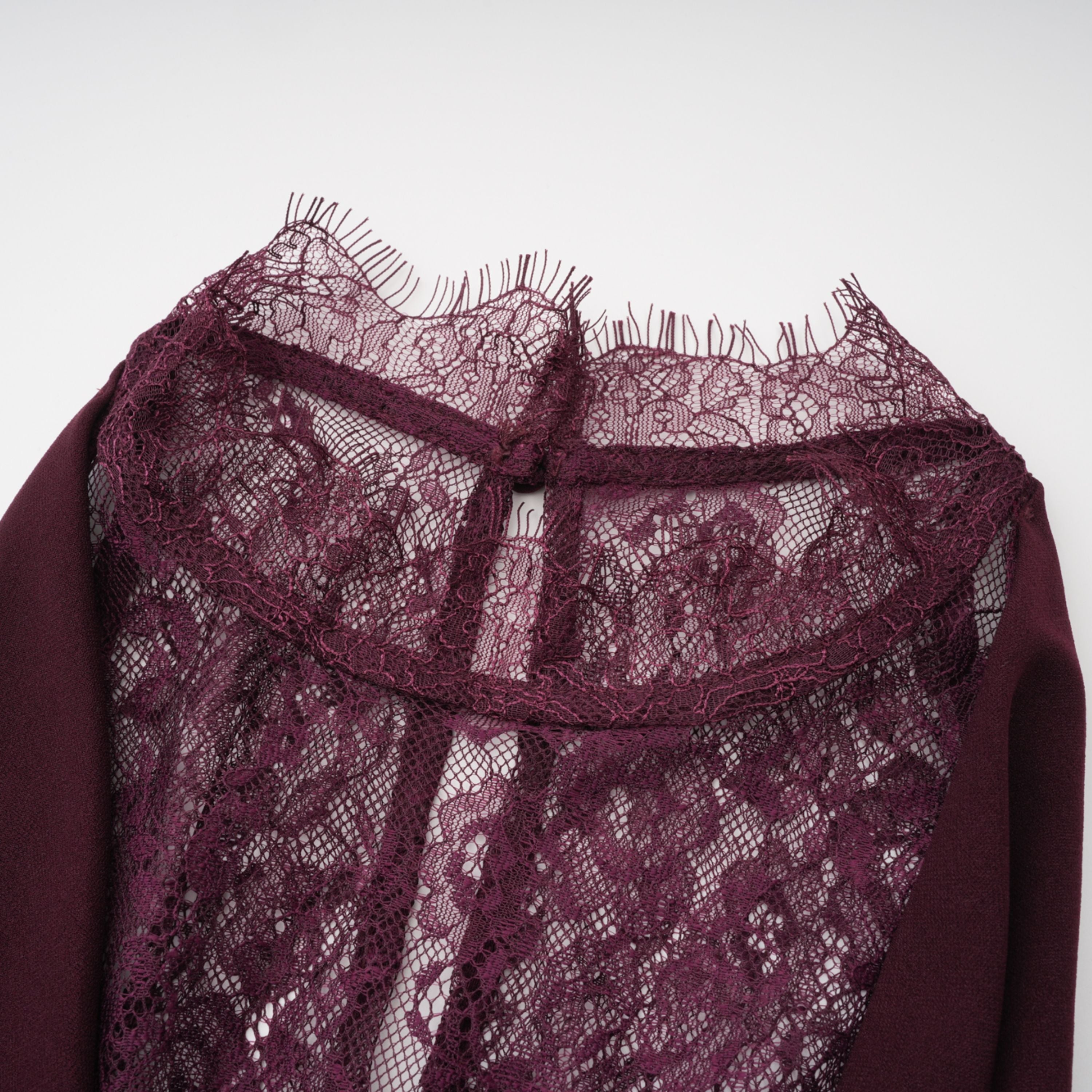 Gioconda Burgundy Halterneck Lace Panel Maxi Dress