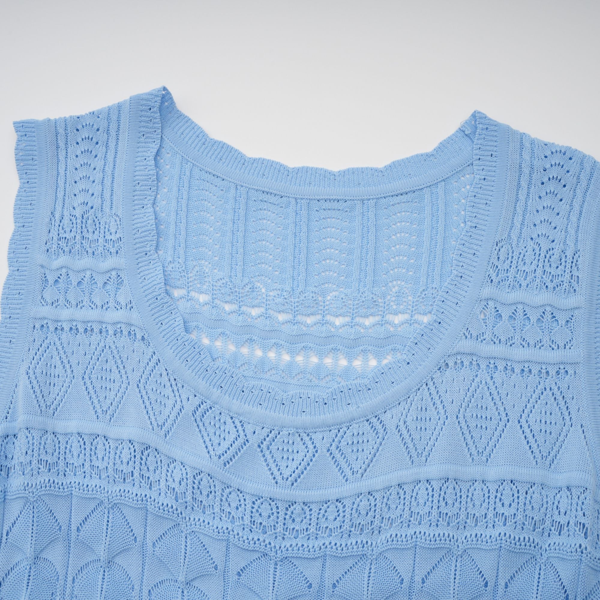 Mailys Blue Ruffled-Trim Crochet-Knit Midi Dress