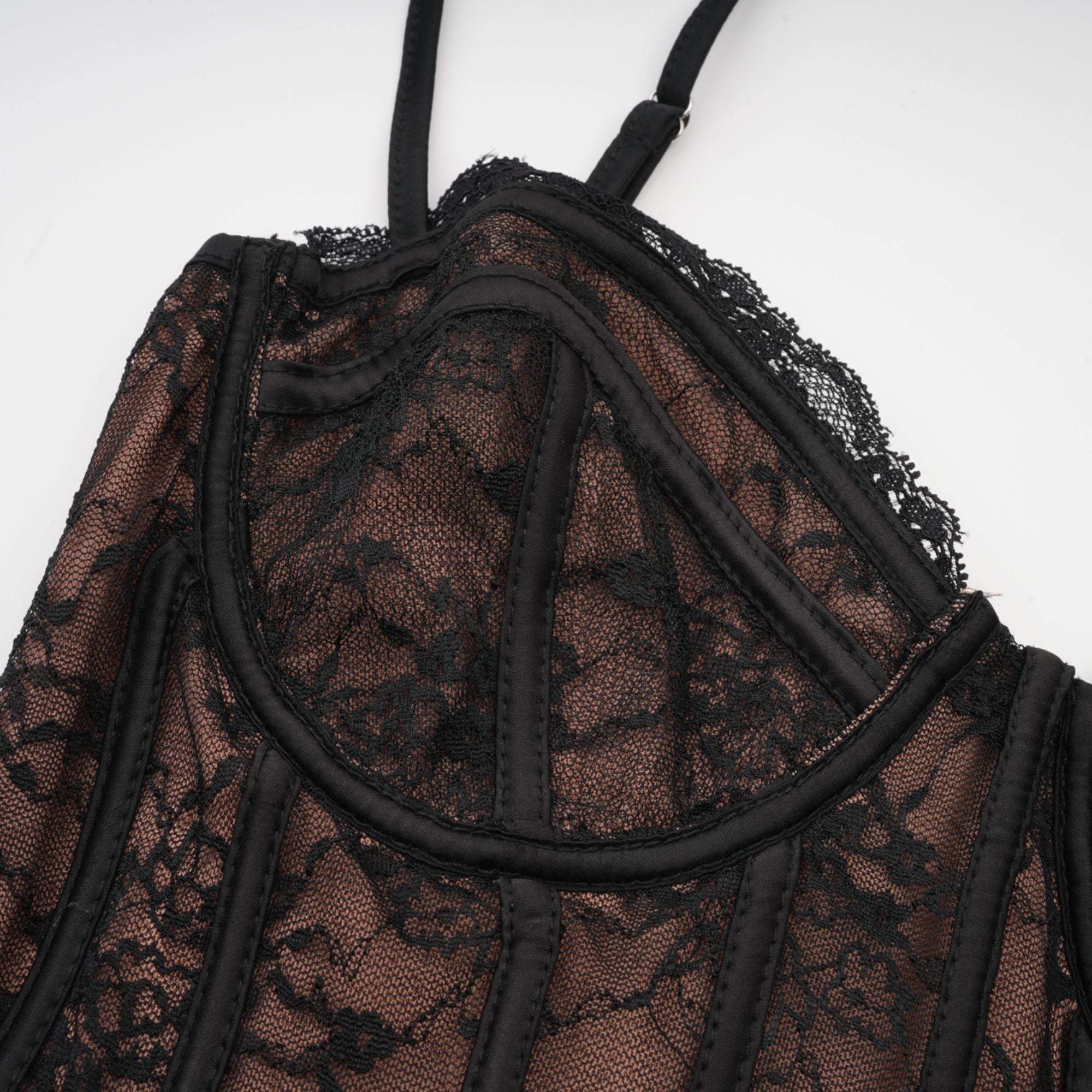 Louise black floral-lace vest & dress matching set (Final Sale-US Only)
