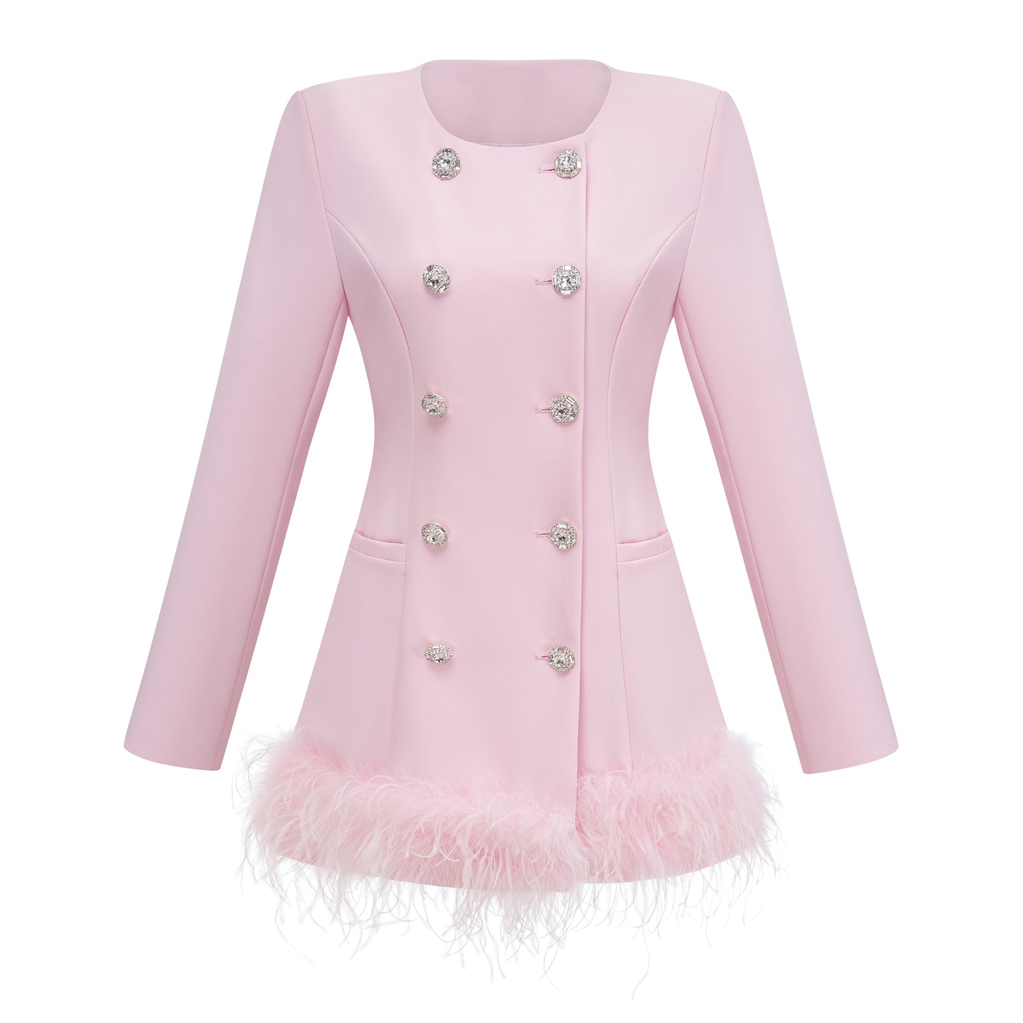 Freja Pink Feather Trim Mini Blazer Dress (Final Sale)