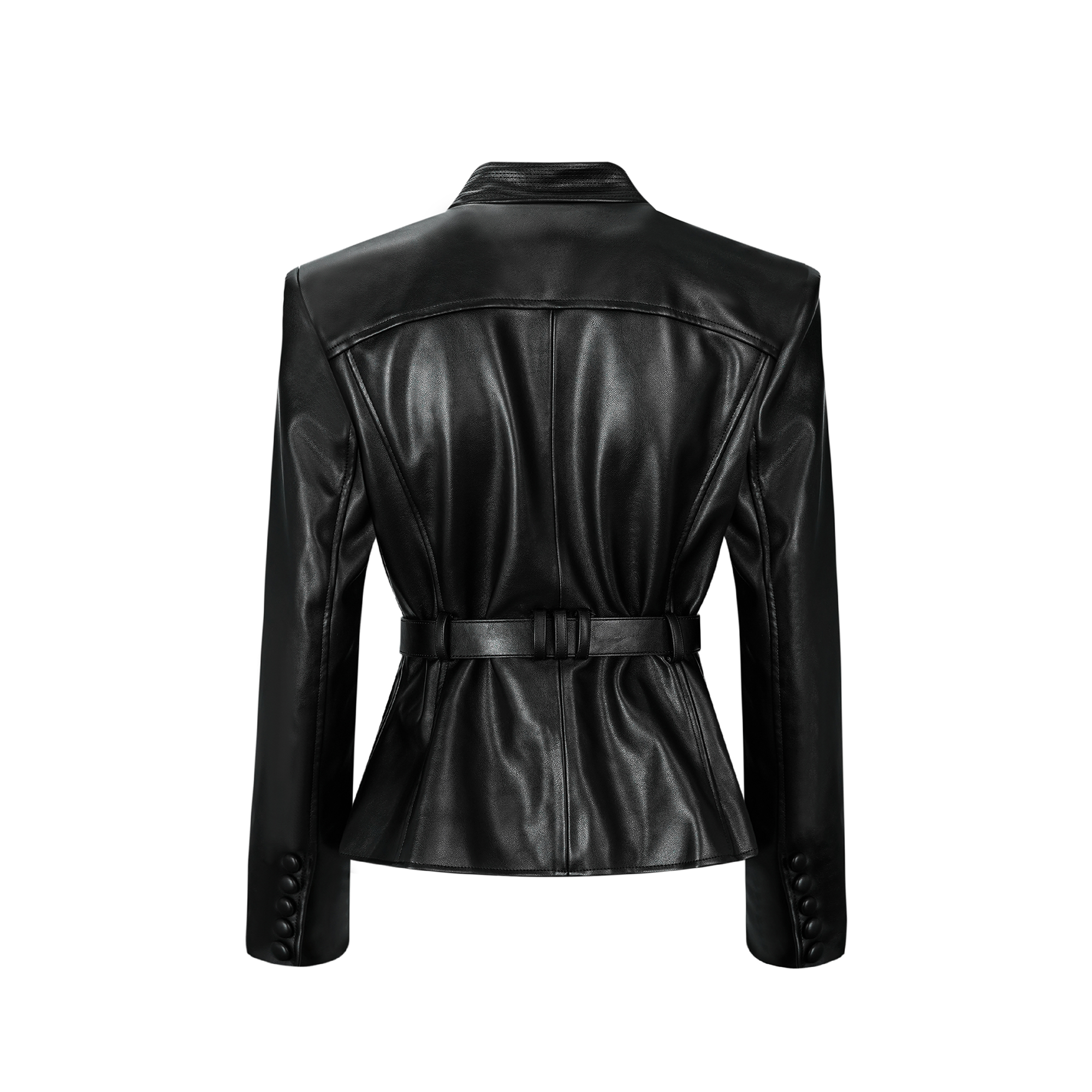 Isabel Black Belted Faux Leather Jacket (Final Sale)