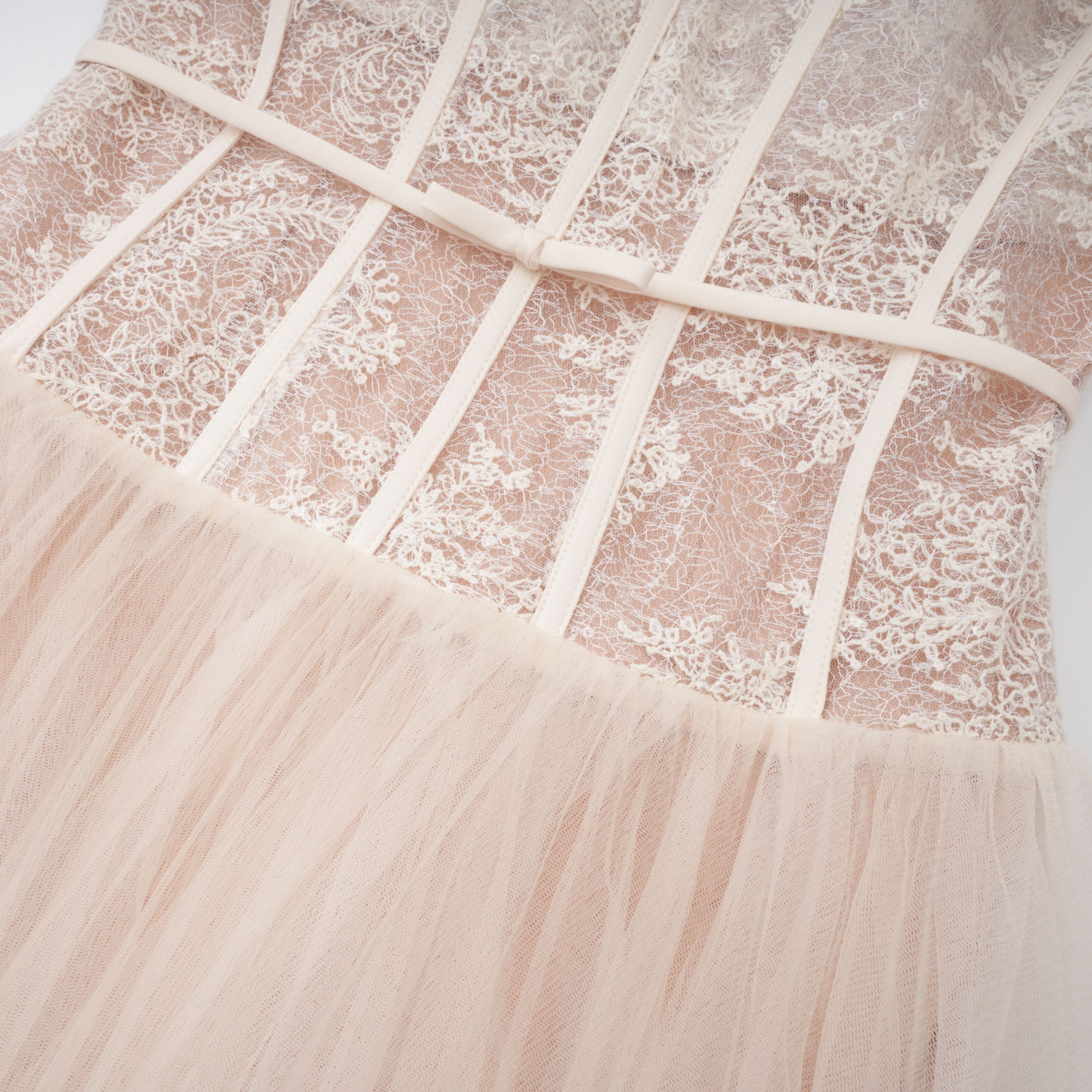 Mira Neutrals Lace Panel Tulle Midi Dress (Final Sale)