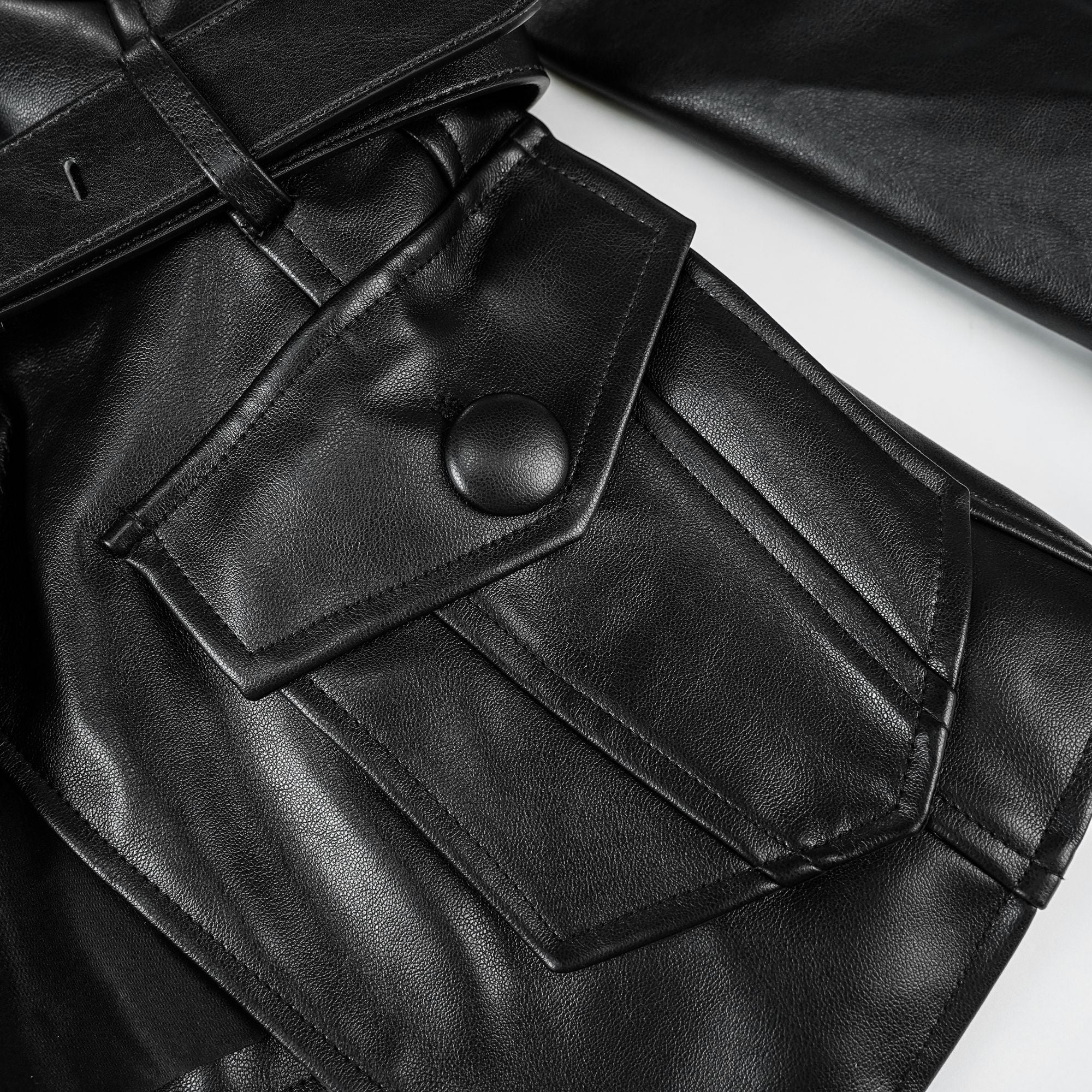 Isabel Black Belted Faux Leather Jacket (Final Sale)