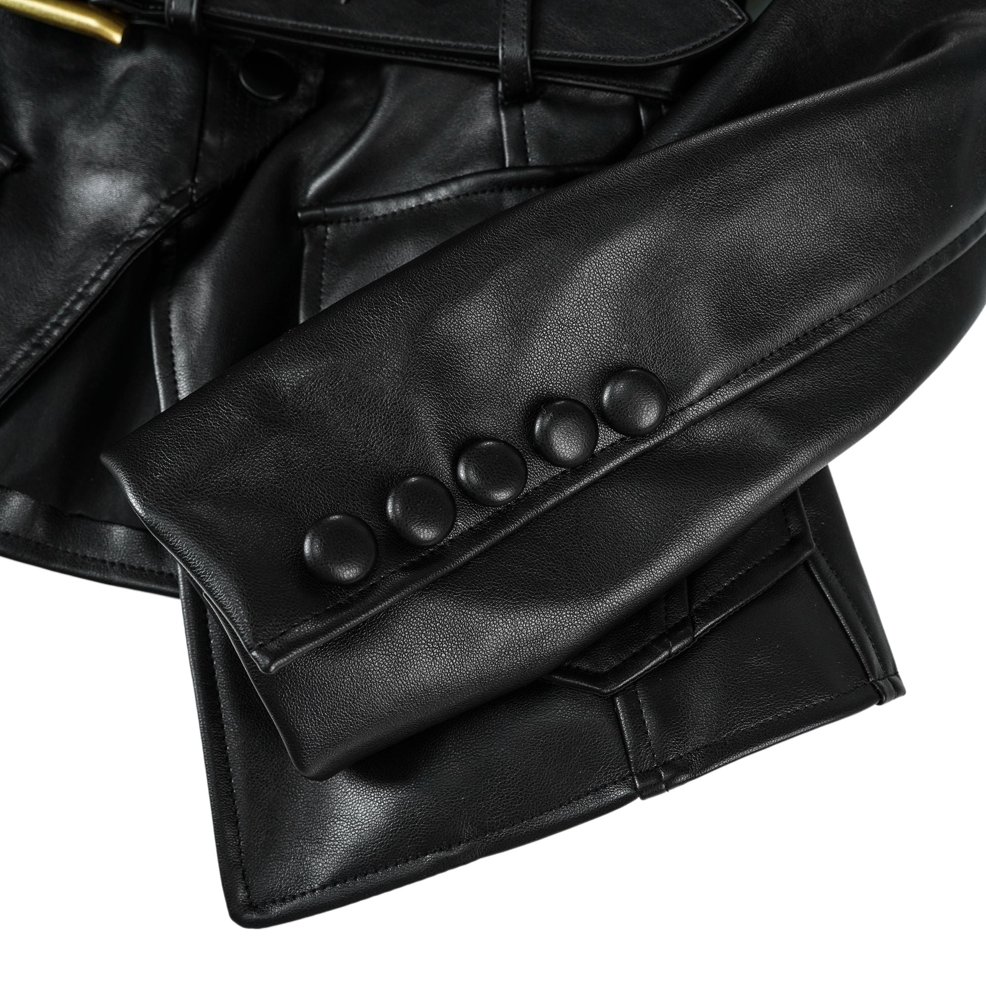 Isabel Black Belted Faux Leather Jacket (Final Sale)