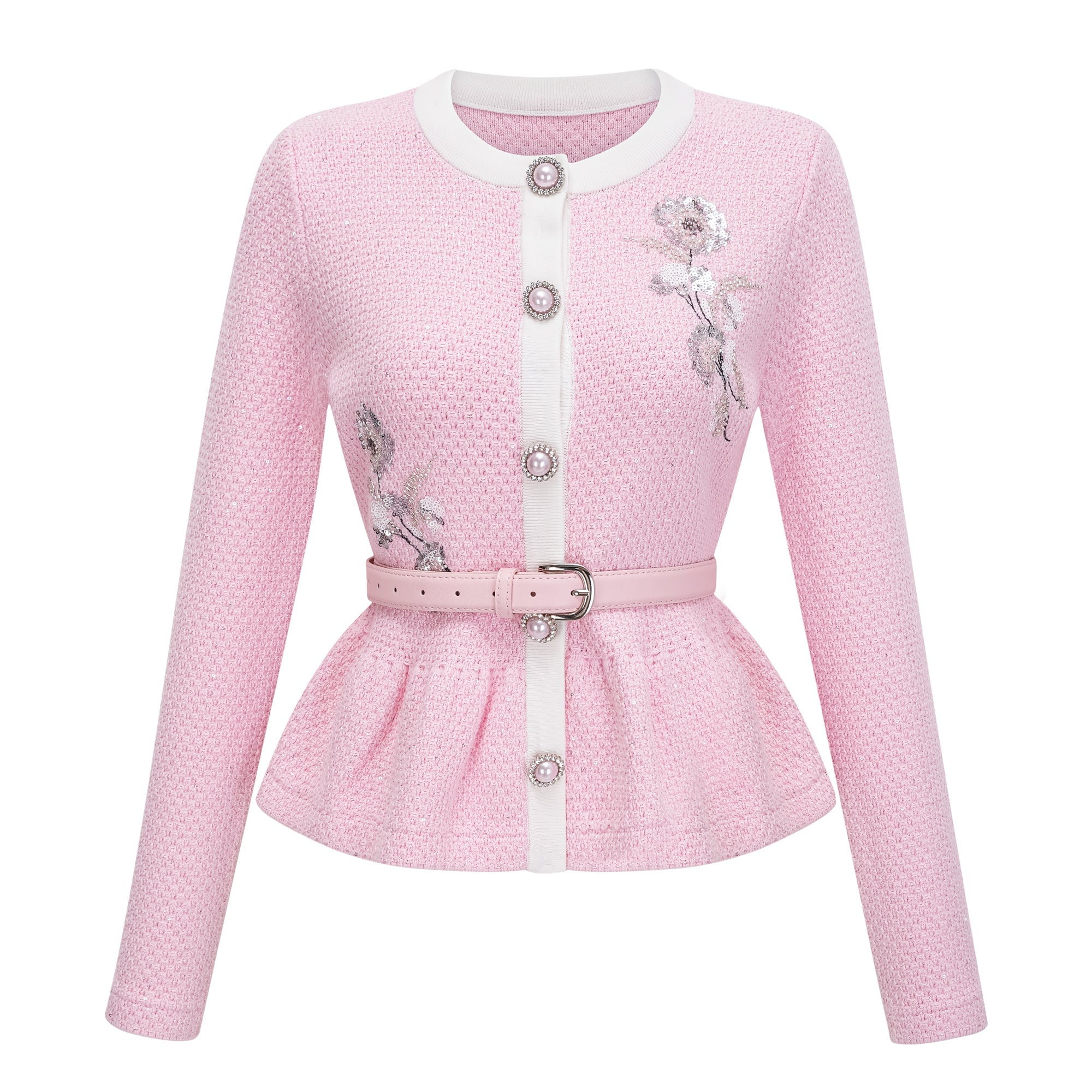 Ásdís Pink Sequined Knit Cardigan & Skirt Set (Final Sale-US Only)