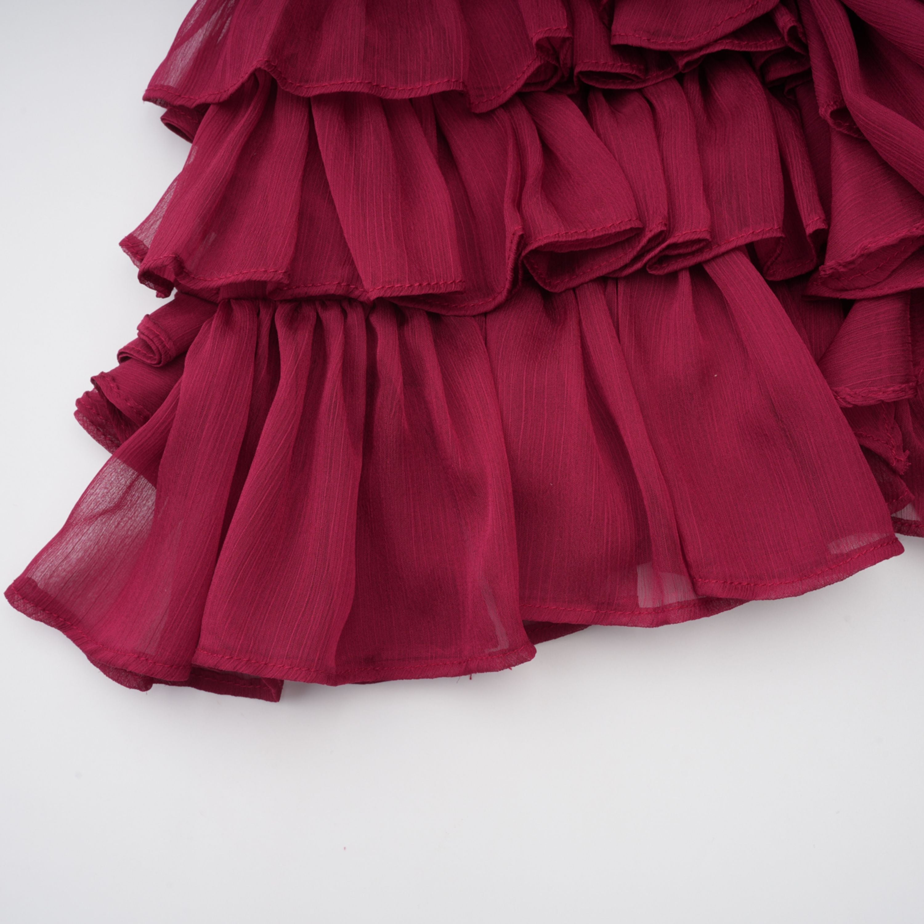 Éléna Burgundy Asymmetrical Ruffled Tulle Mini Dress (Final Sale)