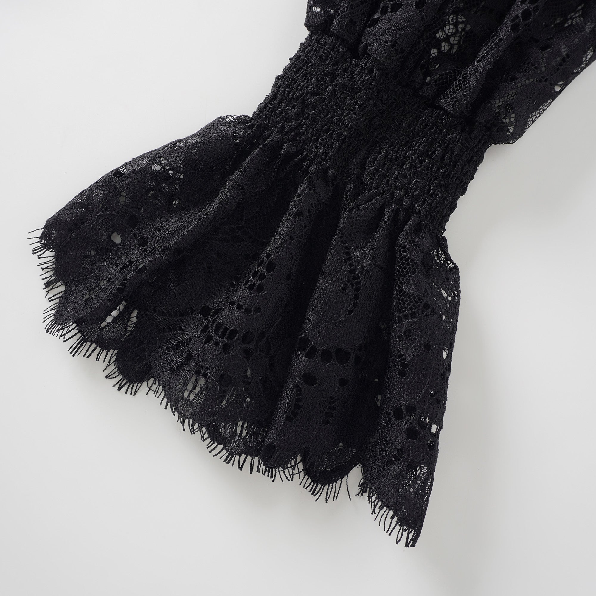 Quintine Black Ribbon Tie-Neck Floral Lace Blouse (Final Sale)