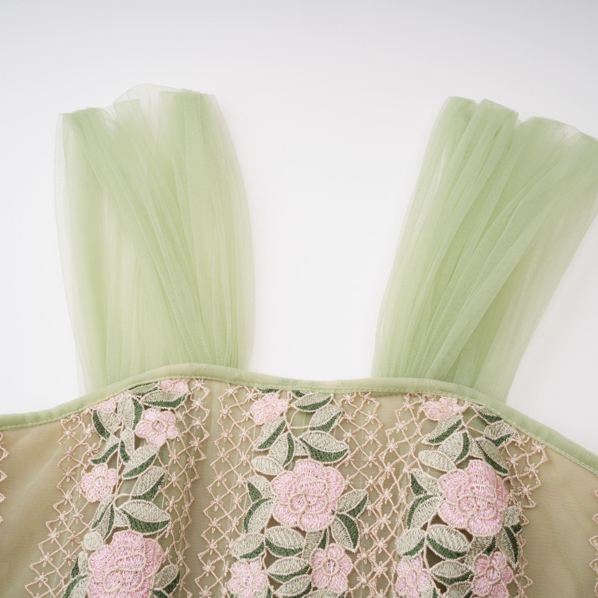 Eleni Green Tulle Panel Floral Midi Dress (Final Sale-US Only)
