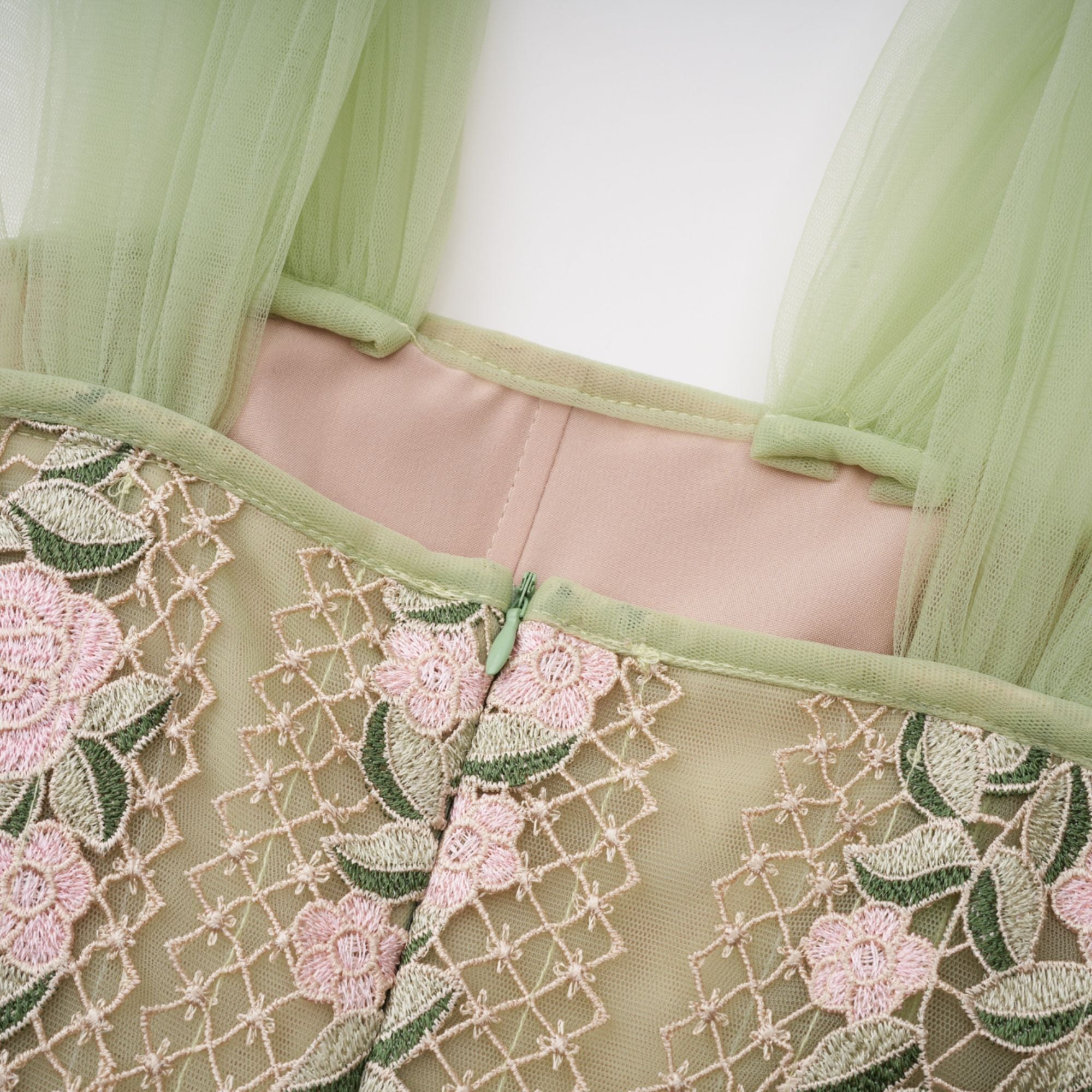 Eleni Green Tulle Panel Floral Midi Dress (Final Sale-US Only)