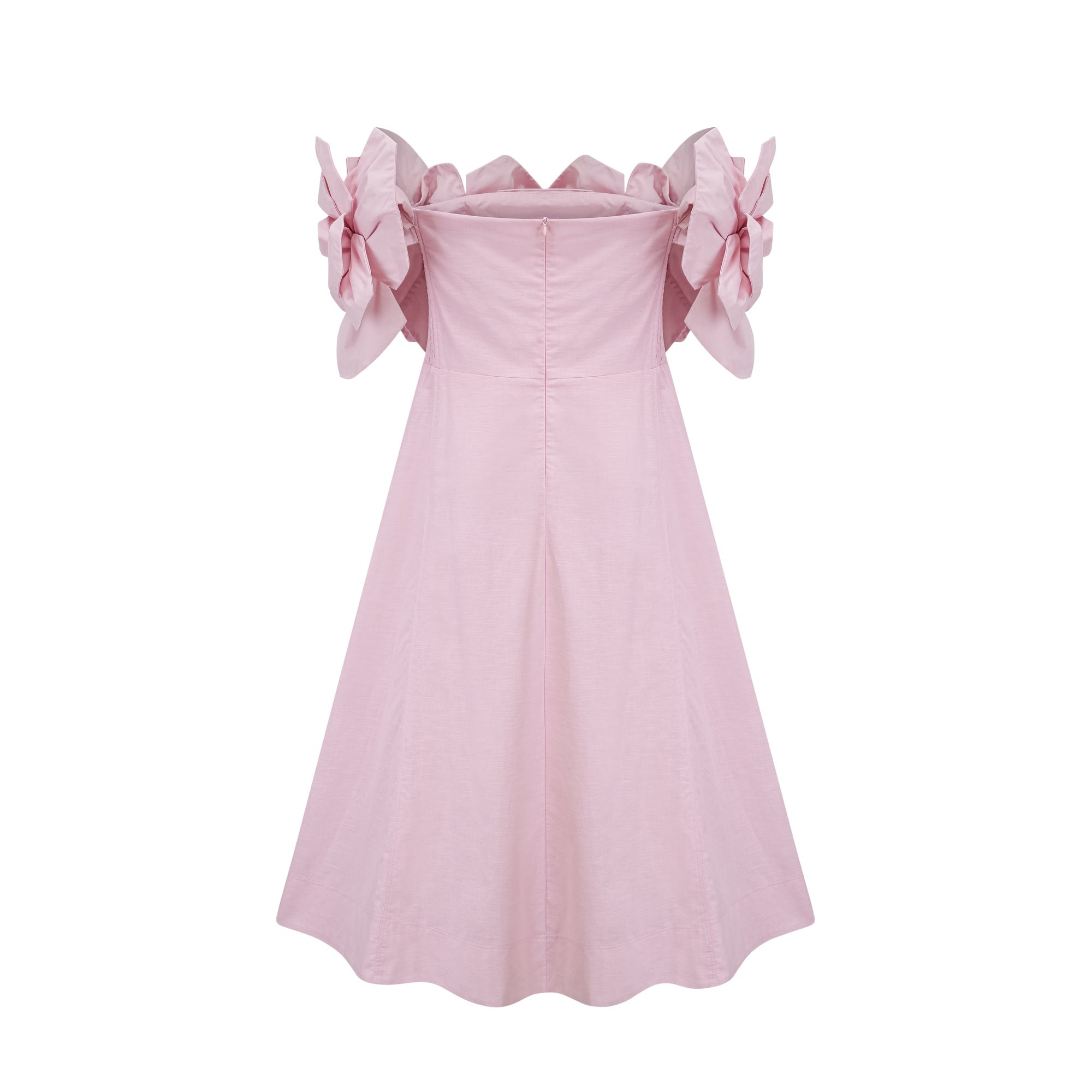 Juliette pink off-shoulder 3D-petal midi dress (Final Sale)