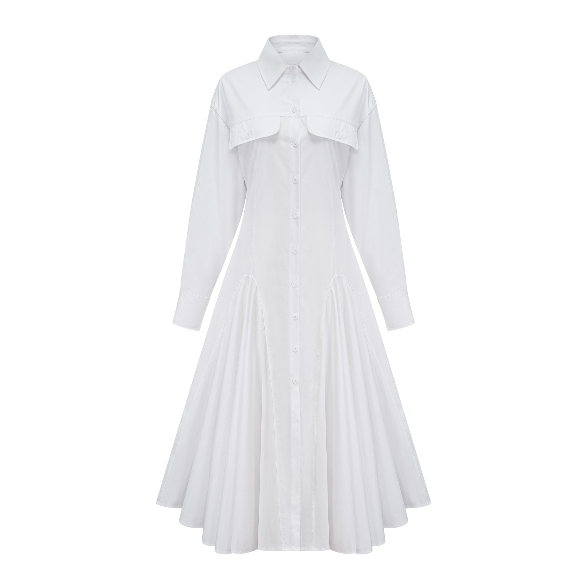 Dulcie white front-slit shirred shirt dress (Final Sale)