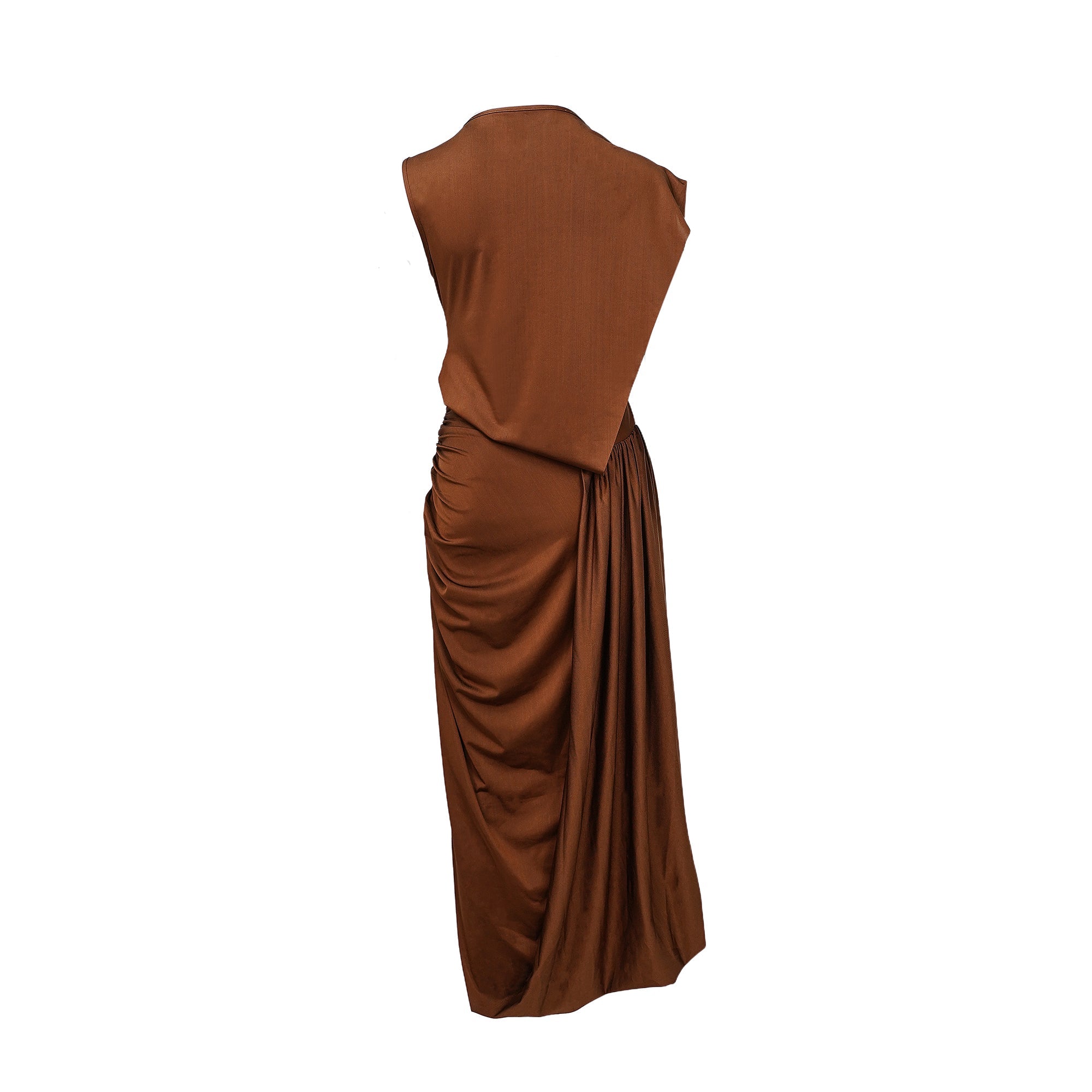 Reine Brown Asymmetrical Ruched Maxi Dress (Final Sale)
