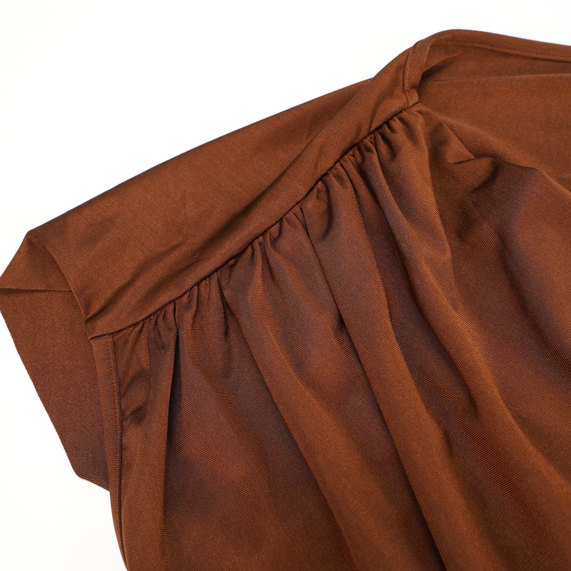 Reine Brown Asymmetrical Ruched Maxi Dress (Final Sale)