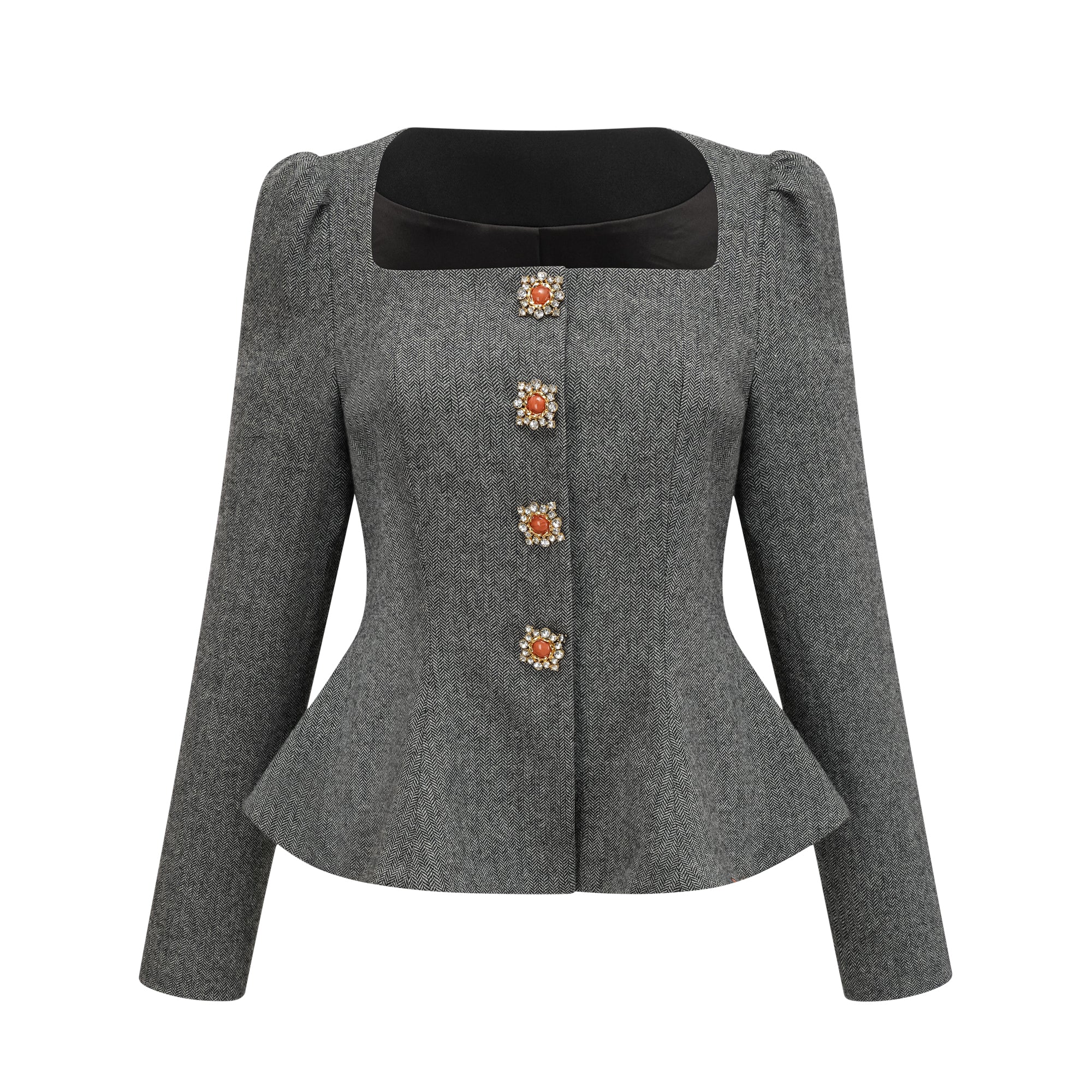 Agathe Grey Herringbone Top & Shorts Matching Set