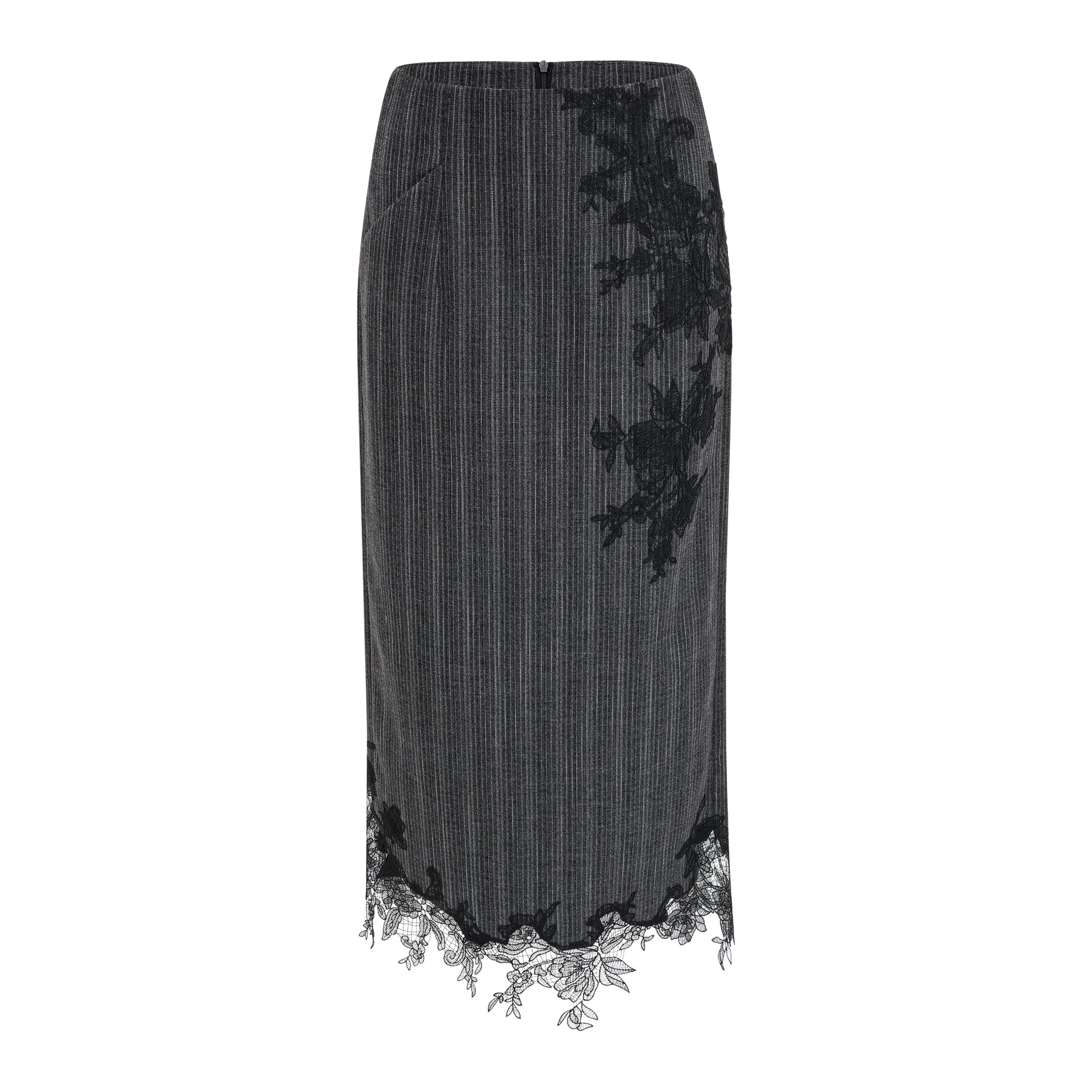 Sidonie Grey Floral Appliqué Striped Blazer & Skirt Set (Final Sale)