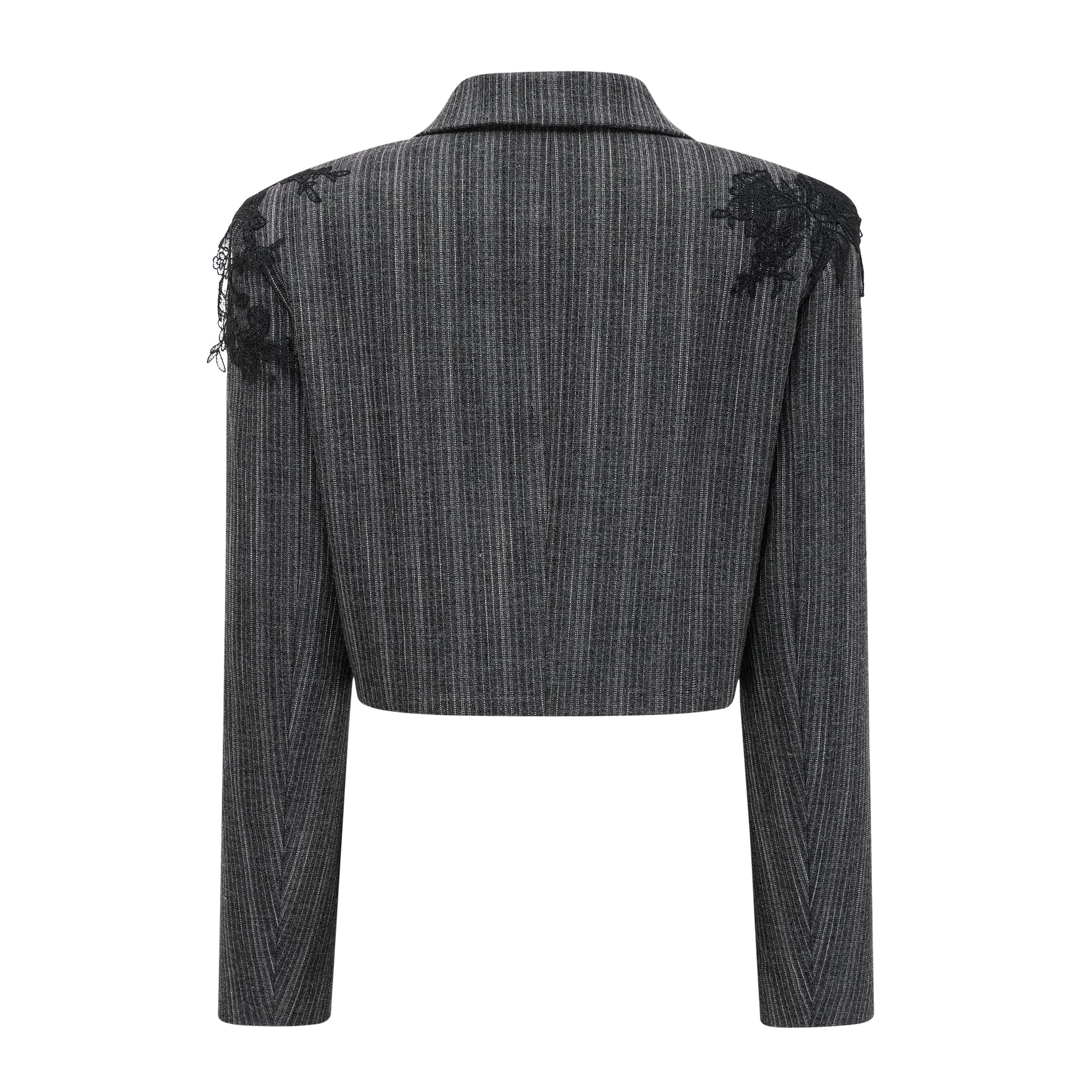 Sidonie Grey Floral Appliqué Striped Blazer & Skirt Set (Final Sale)