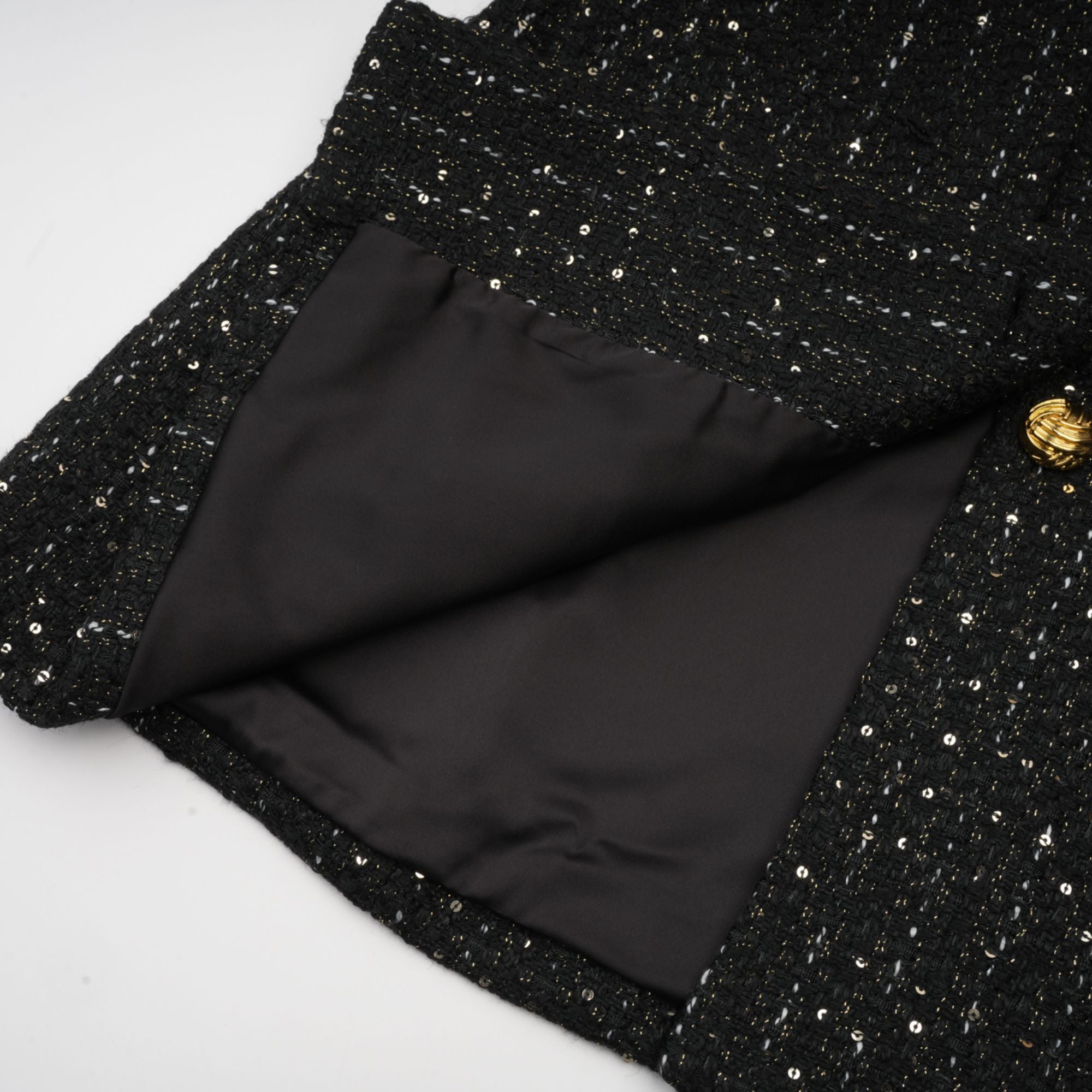 Audrey black sequin panelled tweed mini dress