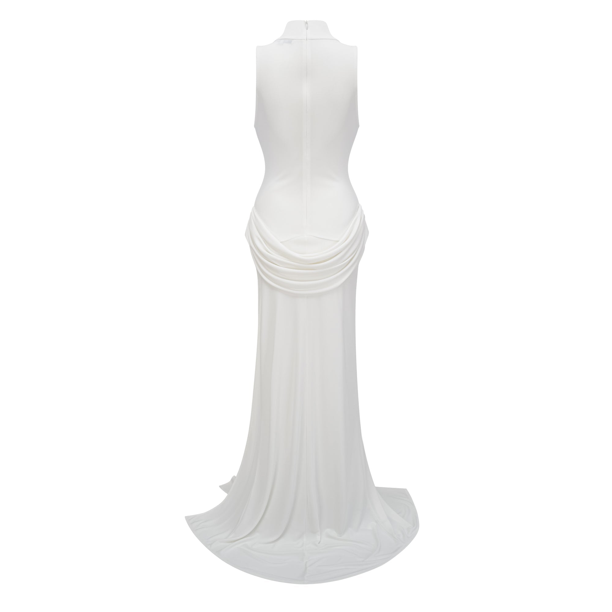 Mystérieuse White Turtleneck Draped Maxi Dress (Final Sale)