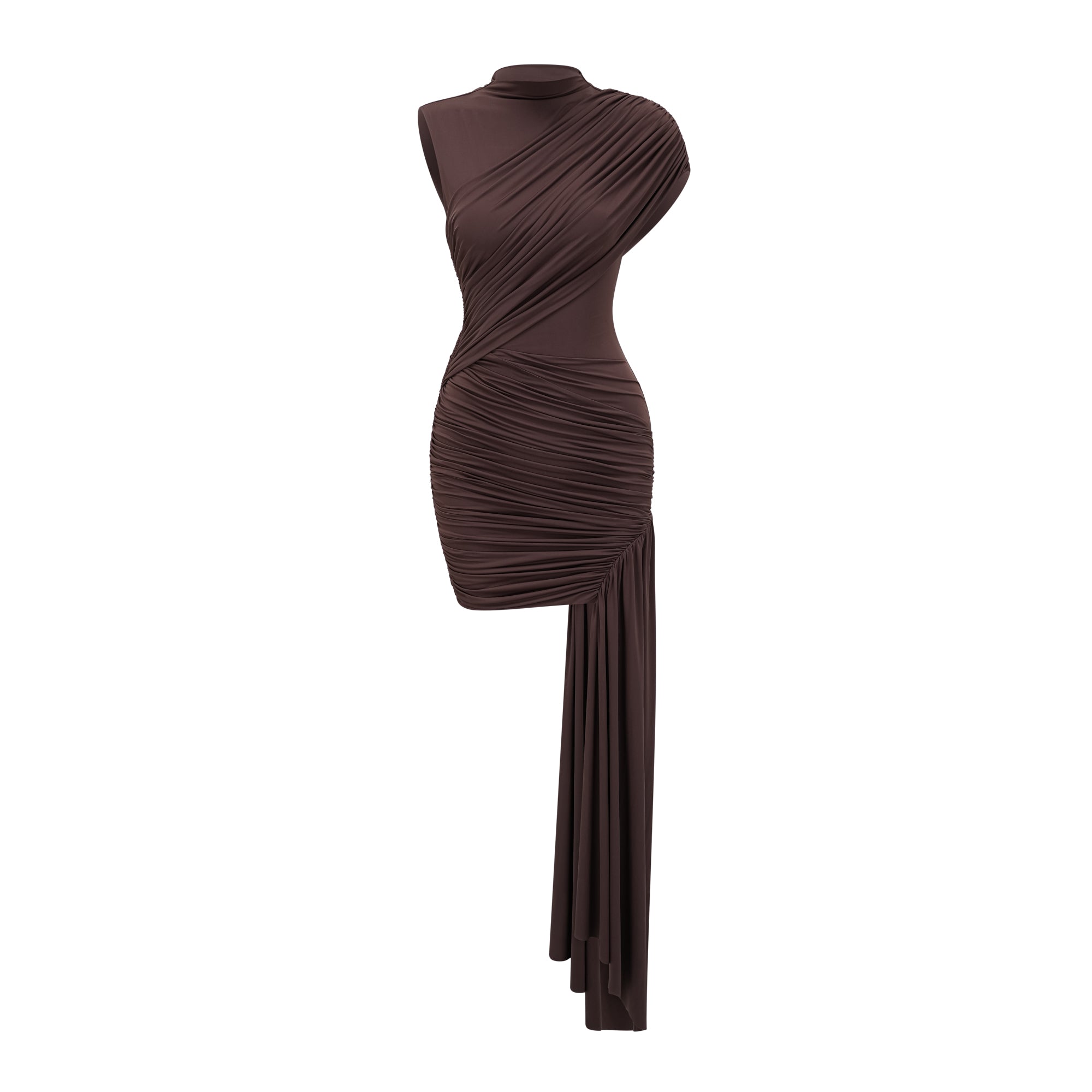 Fée Brown Asymmetrical Ruched Mini Dress (Final Sale-US Only)