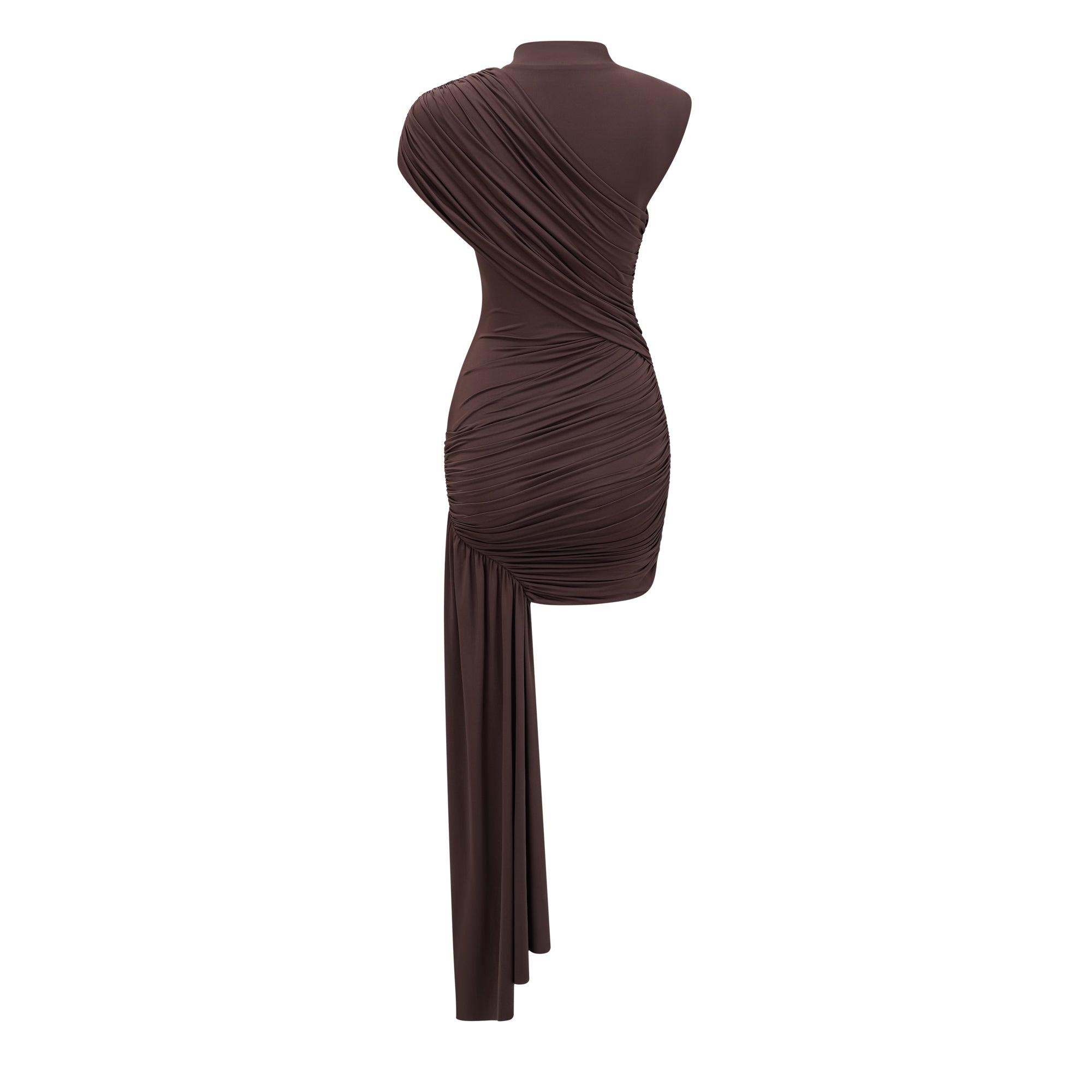 Fée Brown Asymmetrical Ruched Mini Dress (Final Sale-US Only)