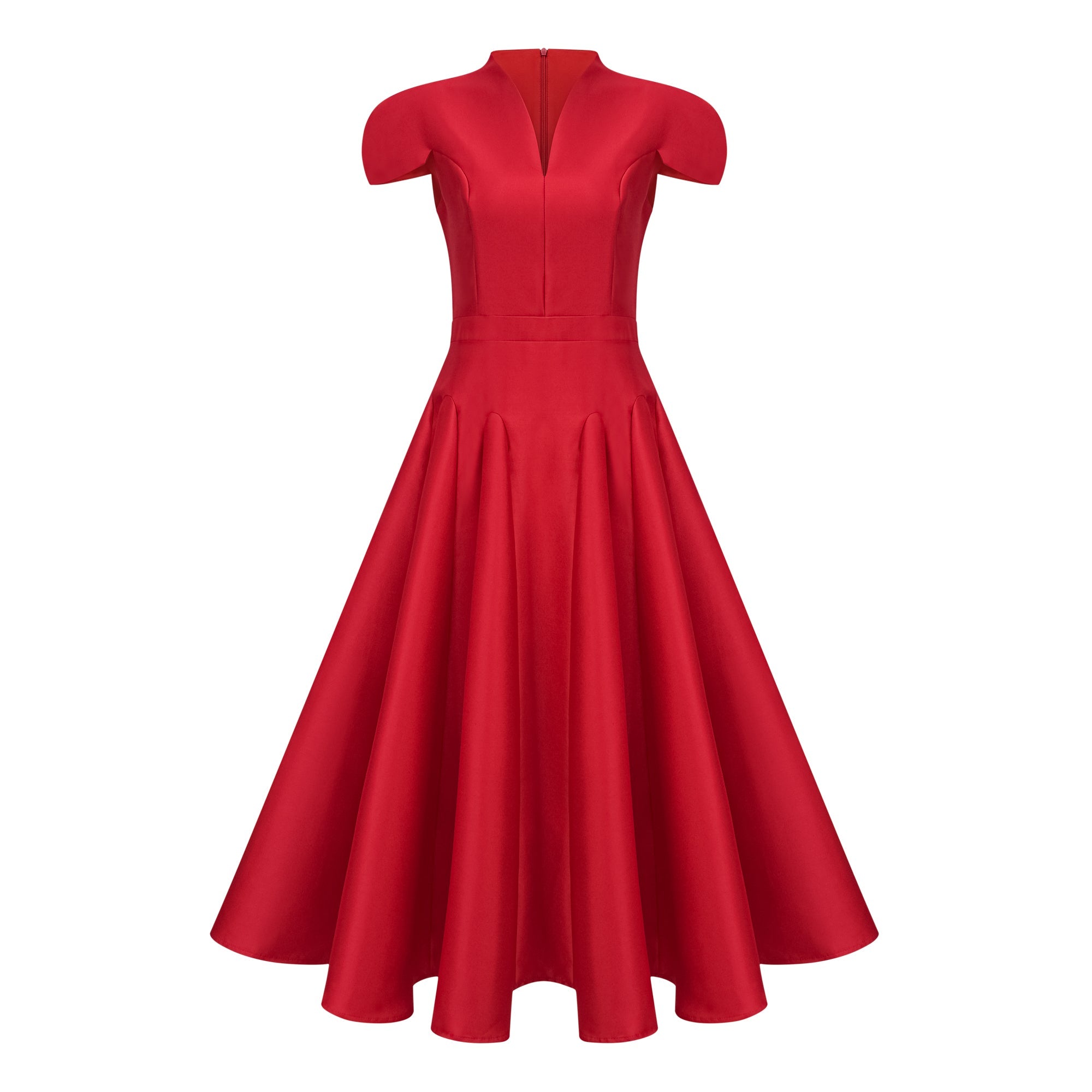 Aventin Red Godet Design Midi Dress (Final Sale)