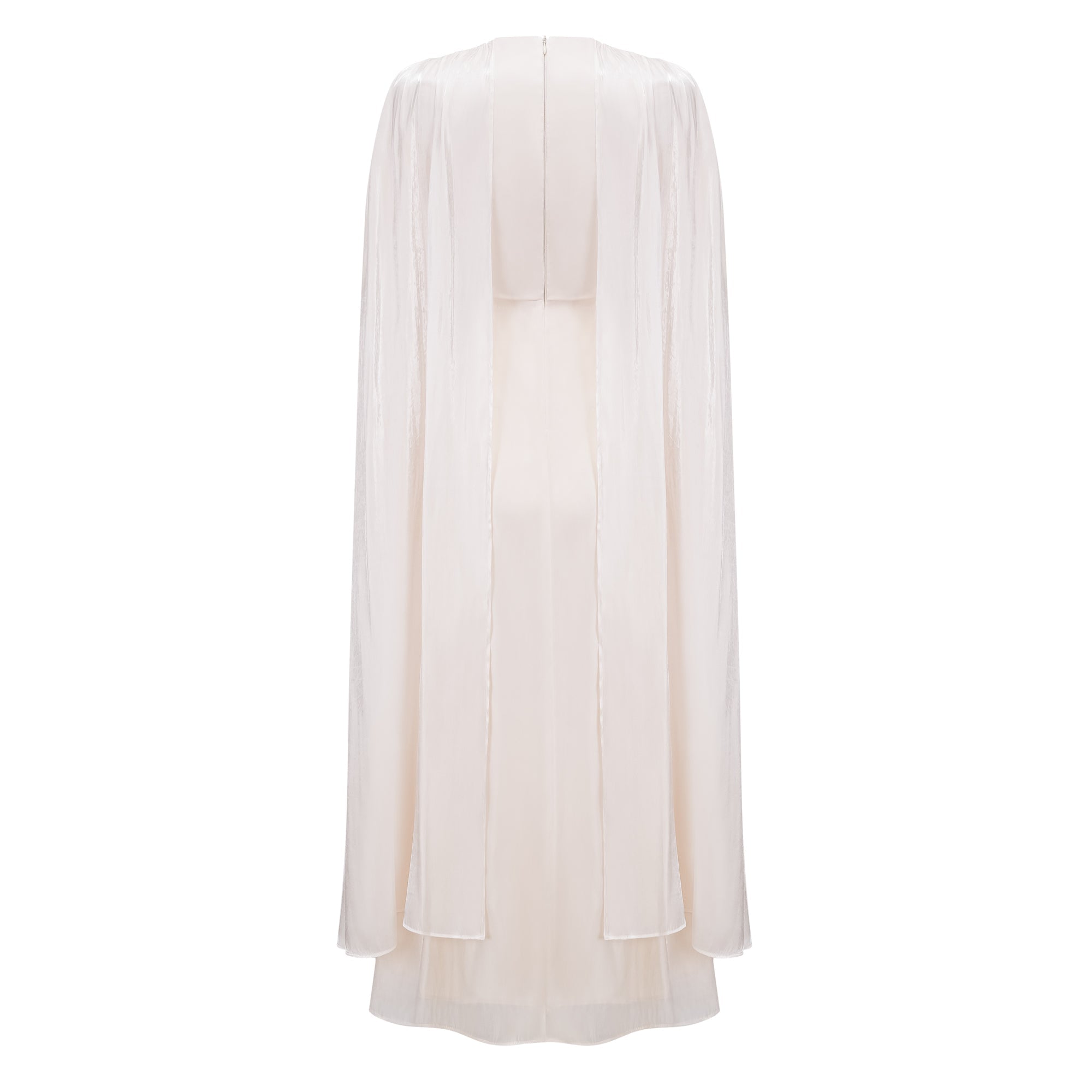 Hege Cream Glossy Ruched Cape Maxi Dress (Final Sale)