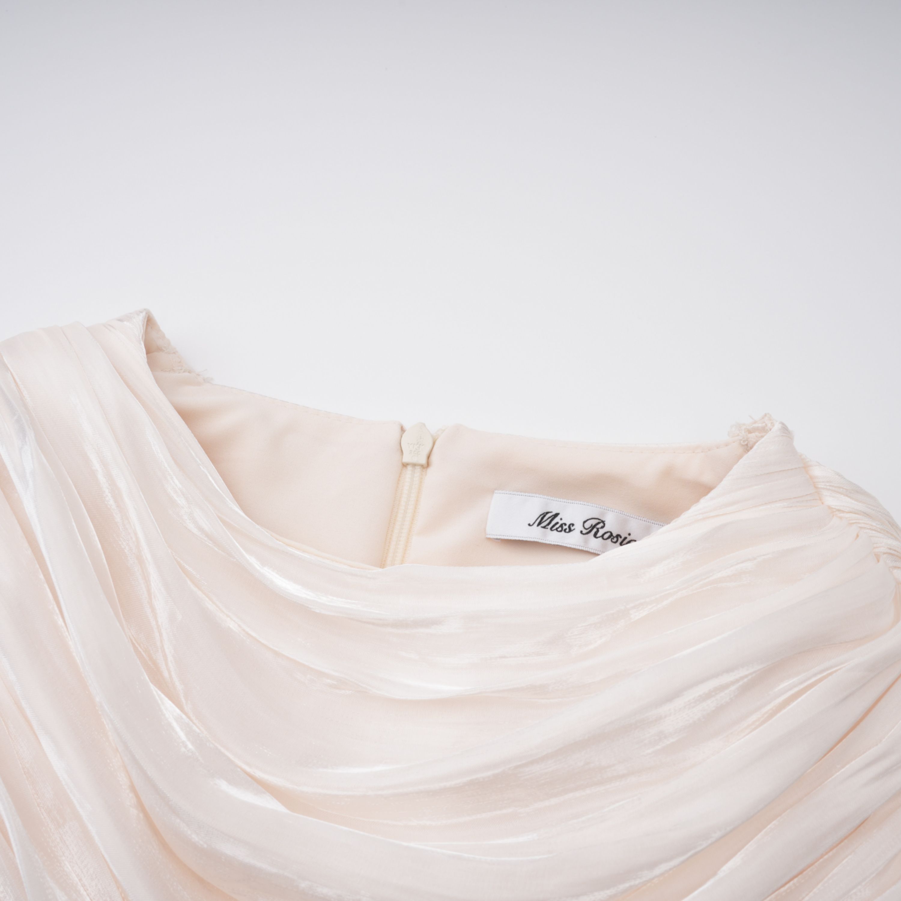 Hege Cream Glossy Ruched Cape Maxi Dress (Final Sale)