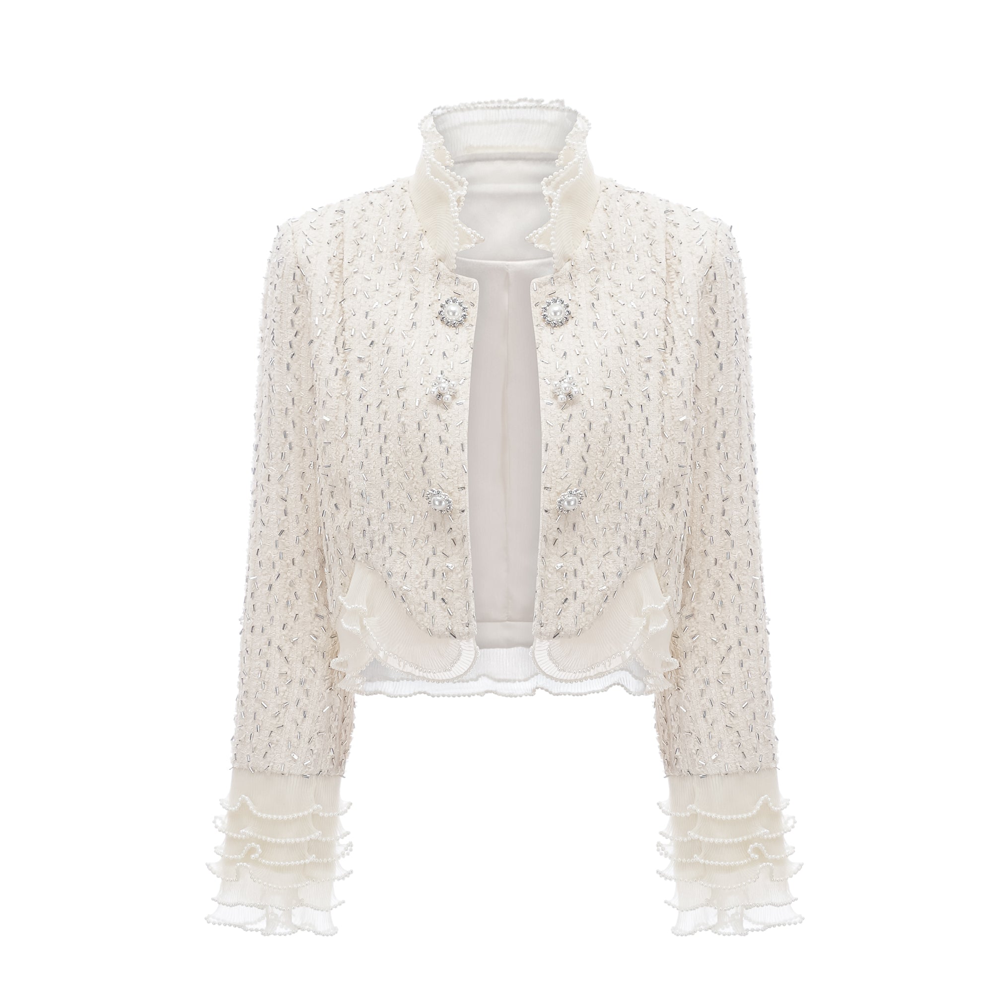 Blanche white beaded ruffle cropped jacket (Final Sale)