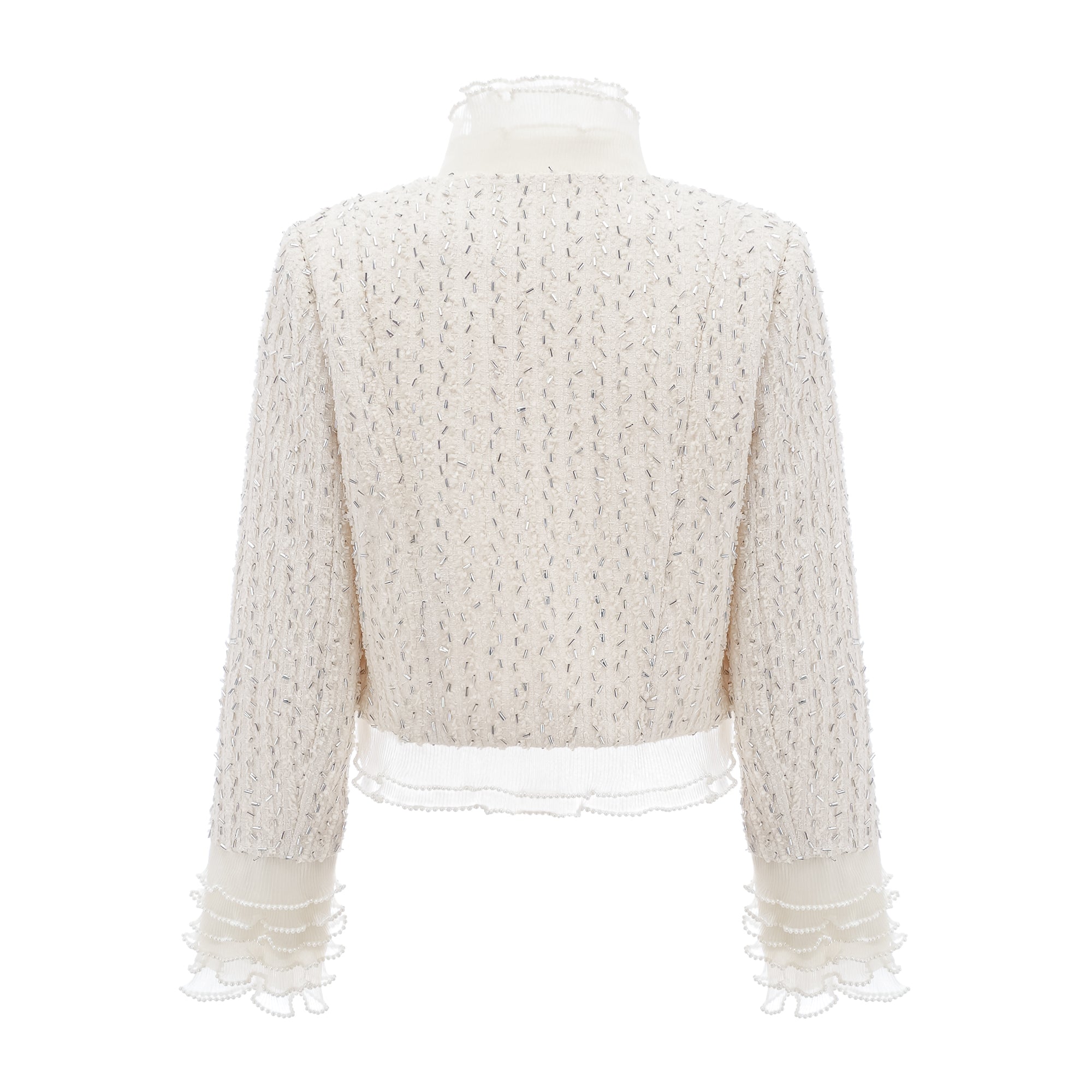 Blanche white beaded ruffle cropped jacket (Final Sale)