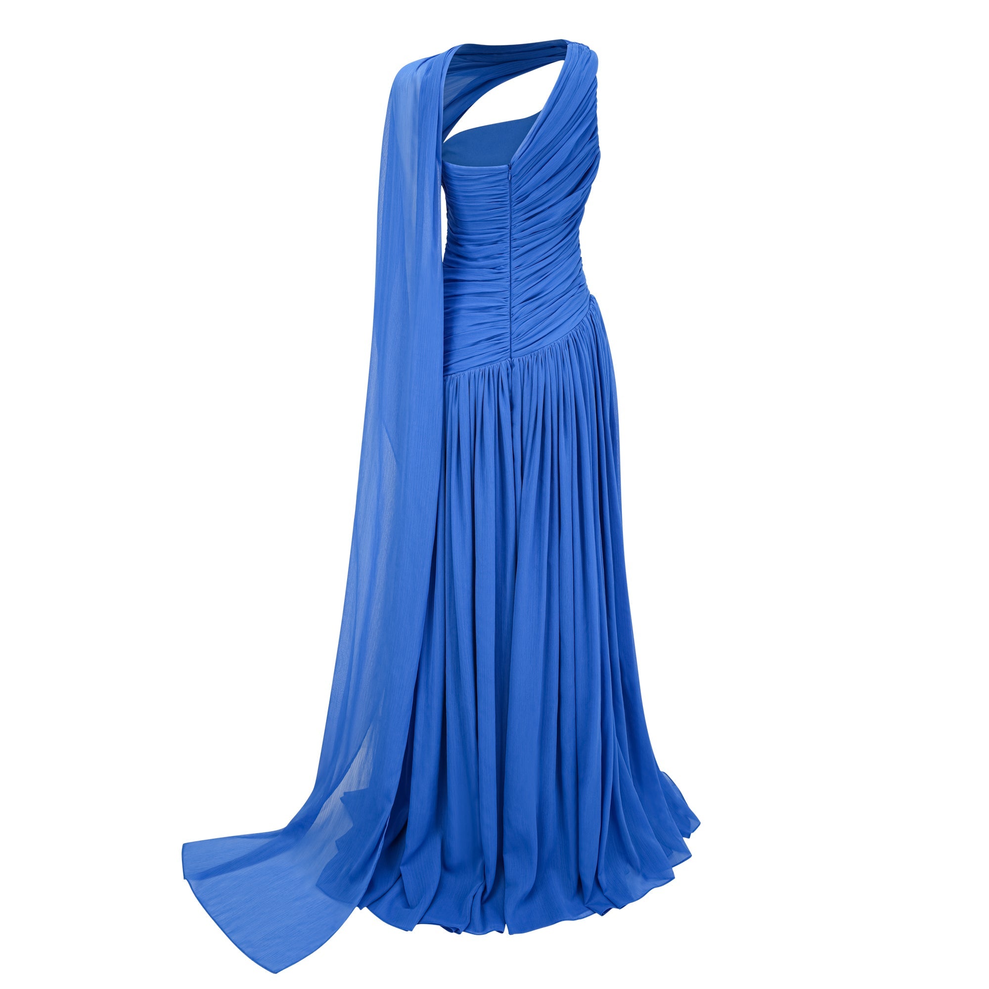Faustine Blue Cape Design Ruched Maxi Dress (Final Sale)
