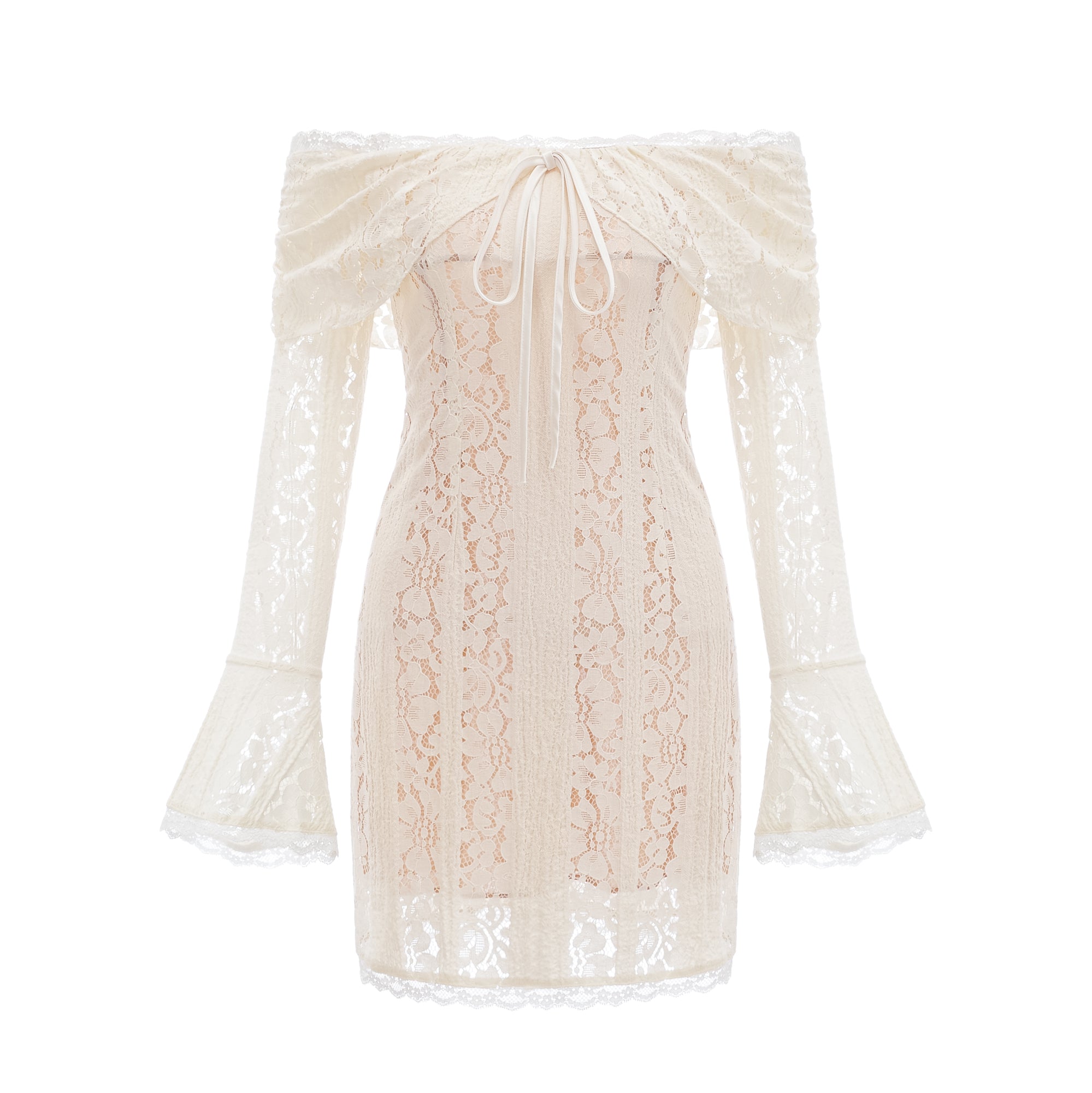 Émeline floral lace flared-cuff mini dress in Neutrals (Final Sale-US Only)