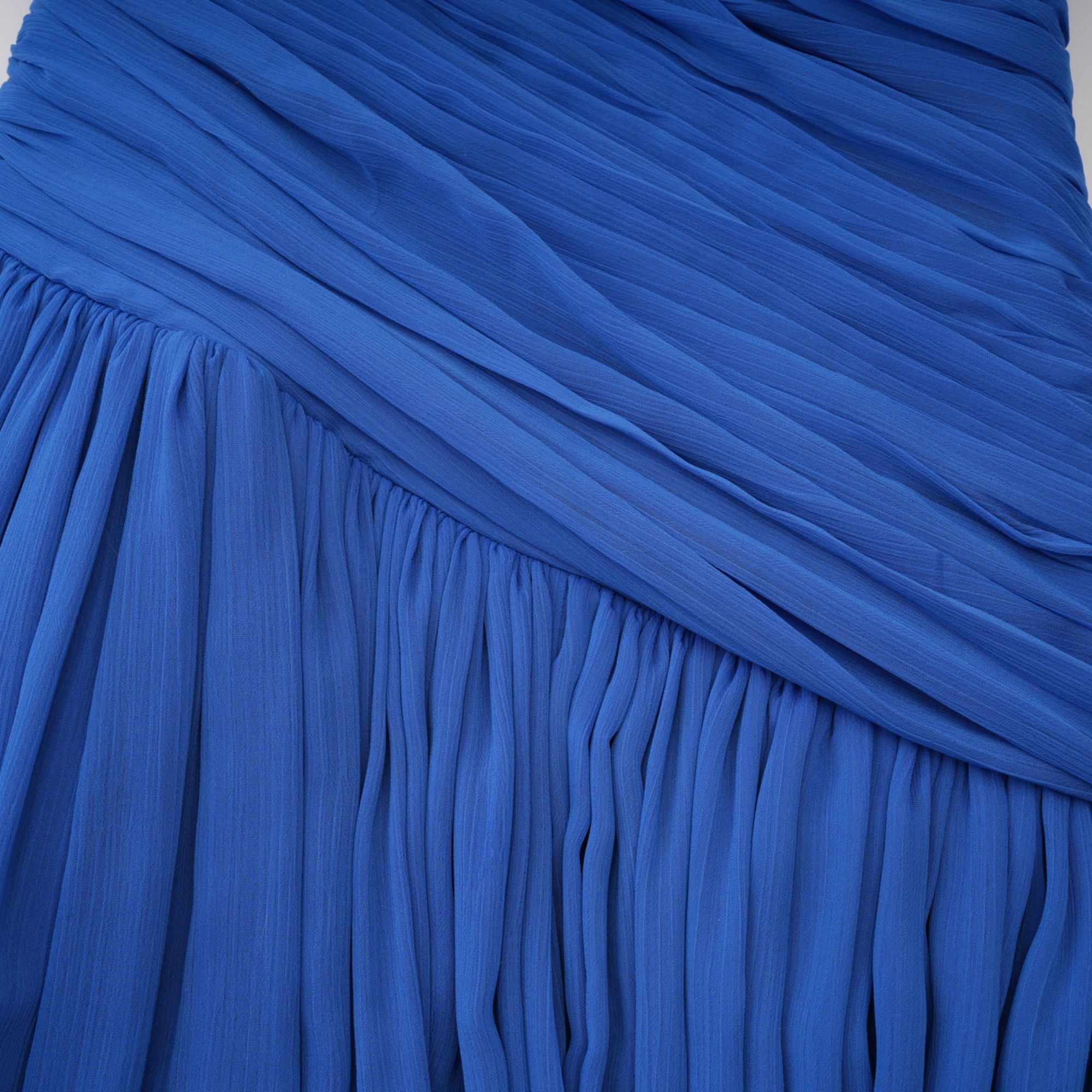 Faustine Blue Cape Design Ruched Maxi Dress (Final Sale)