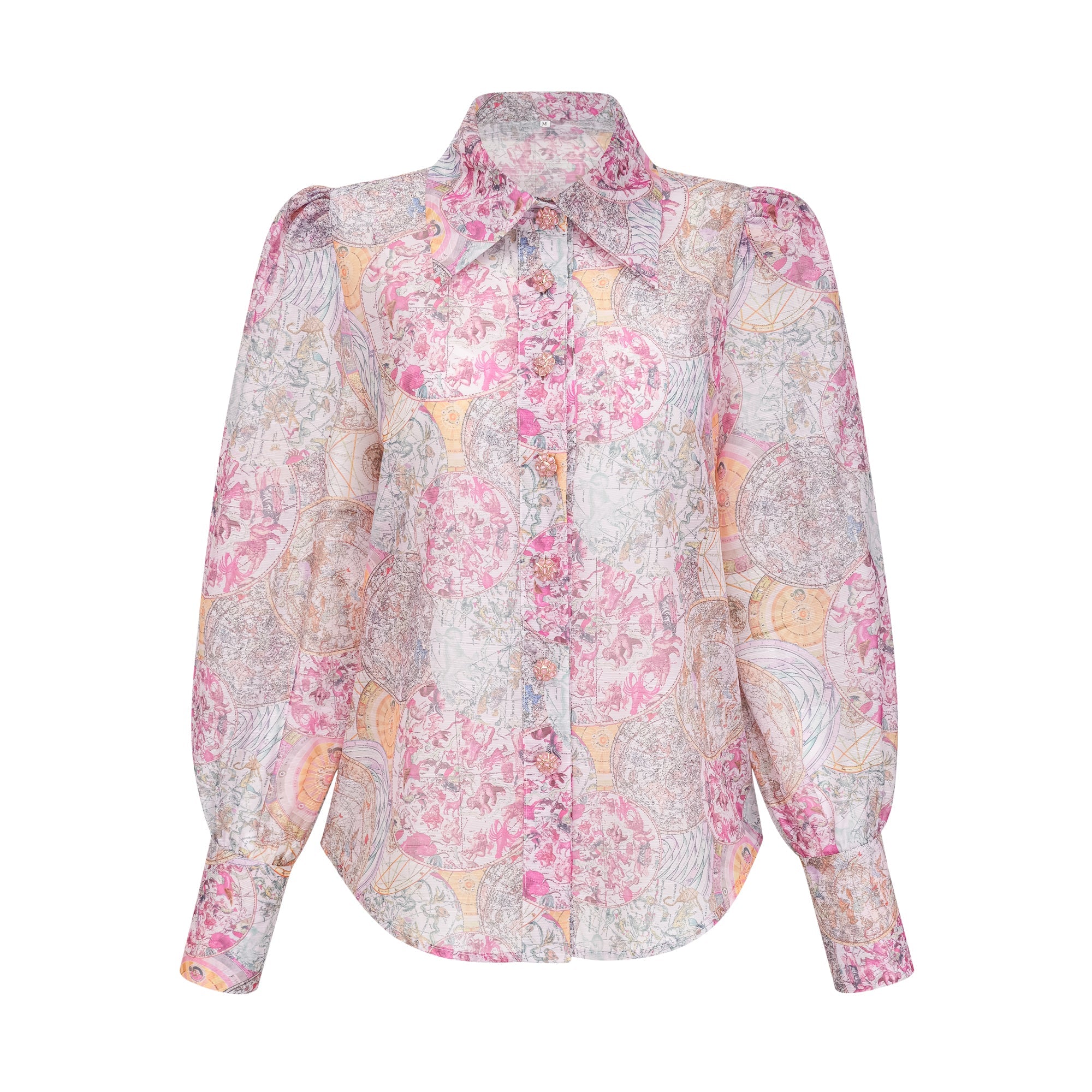 Cherry pink pattern-print shirt & skirt matching set（Final Sale）