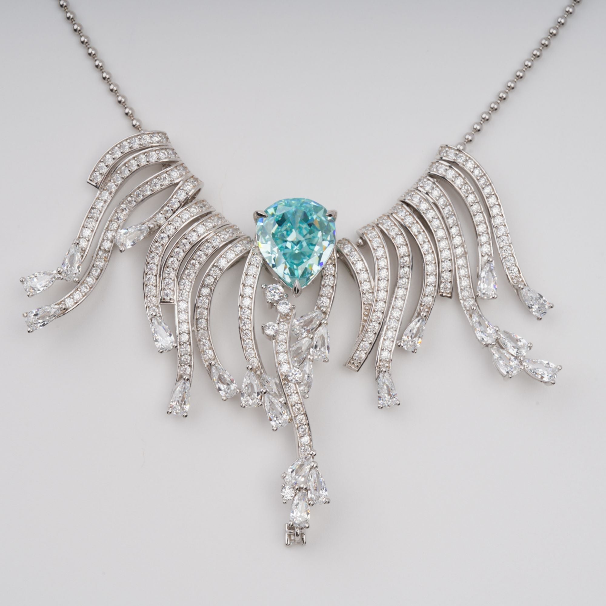 Beata Aquamarine Pear Cut Gemstone Asymmetrical Pendant Sterling Silver Necklace